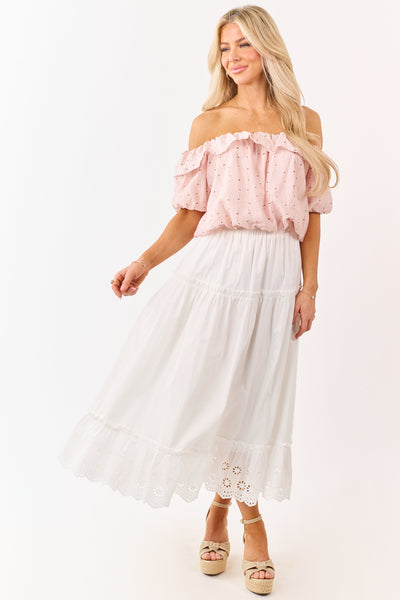 Mello Blush Abstract Print Off the Shoulder Ruffle Top
