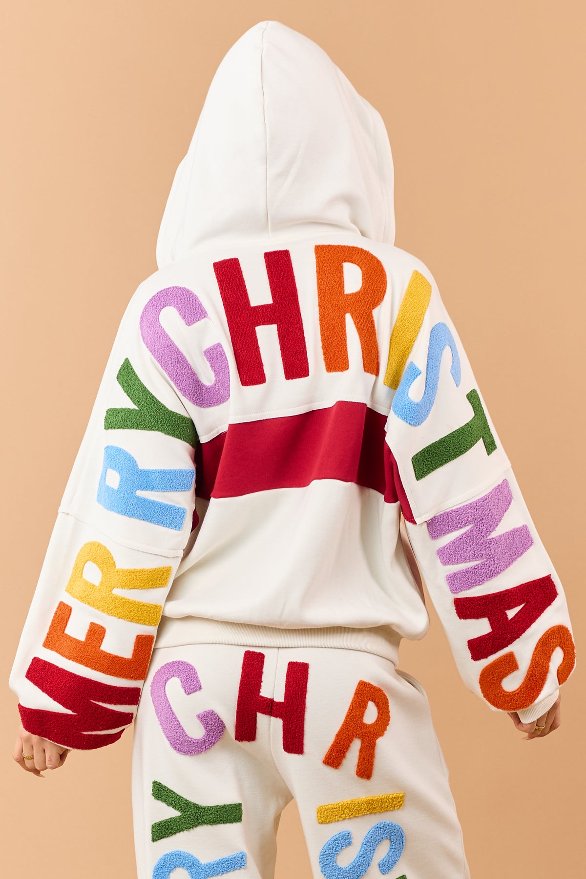 Mello Cream Christmas Lettering Zip Up Hoodie