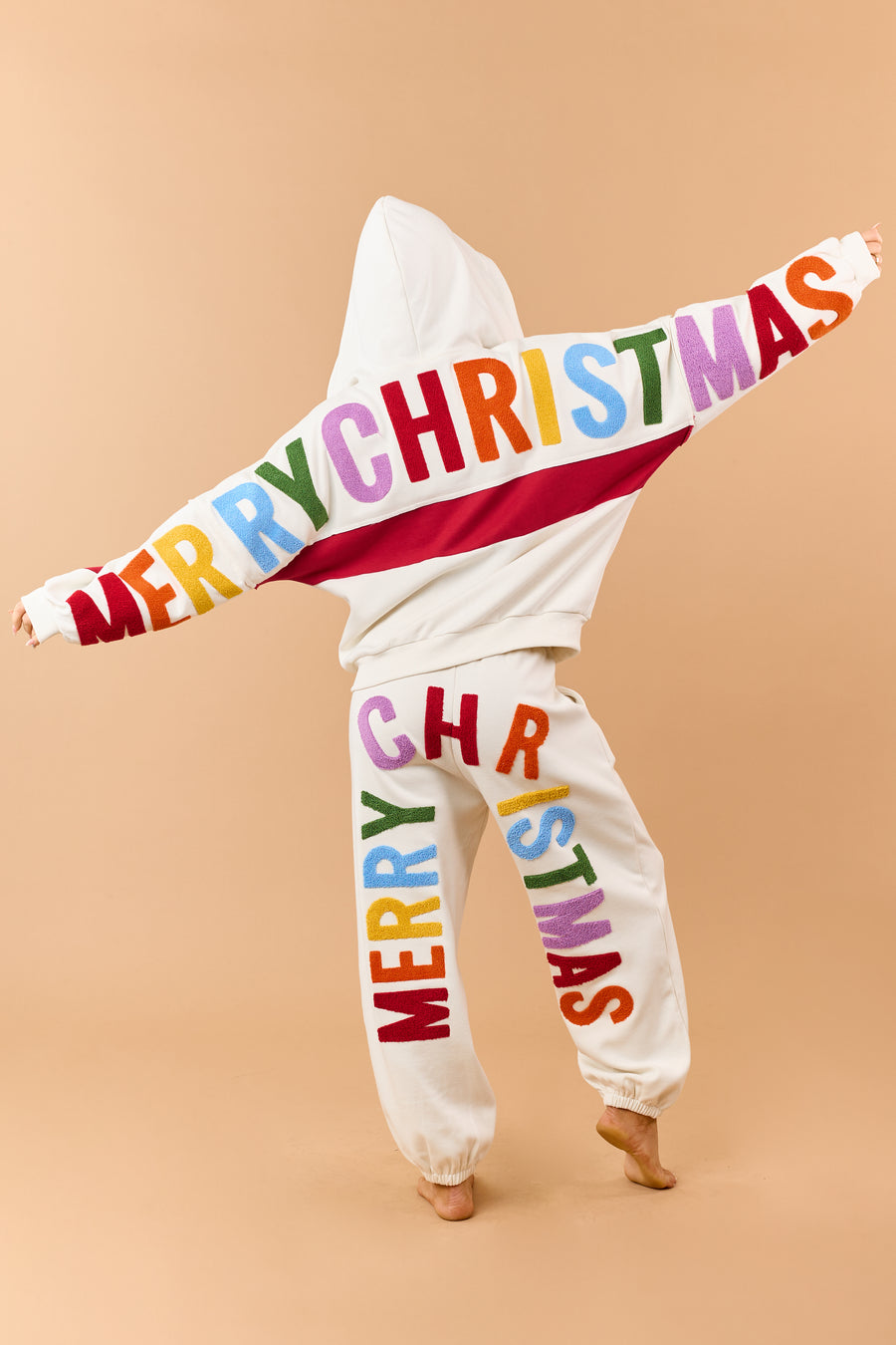 Mello Cream Christmas Lettering Zip Up Hoodie