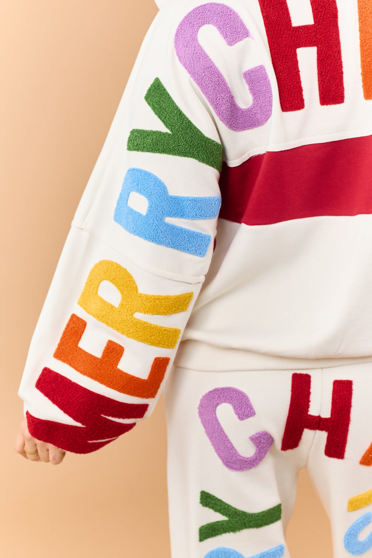 Mello Cream Christmas Lettering Zip Up Hoodie