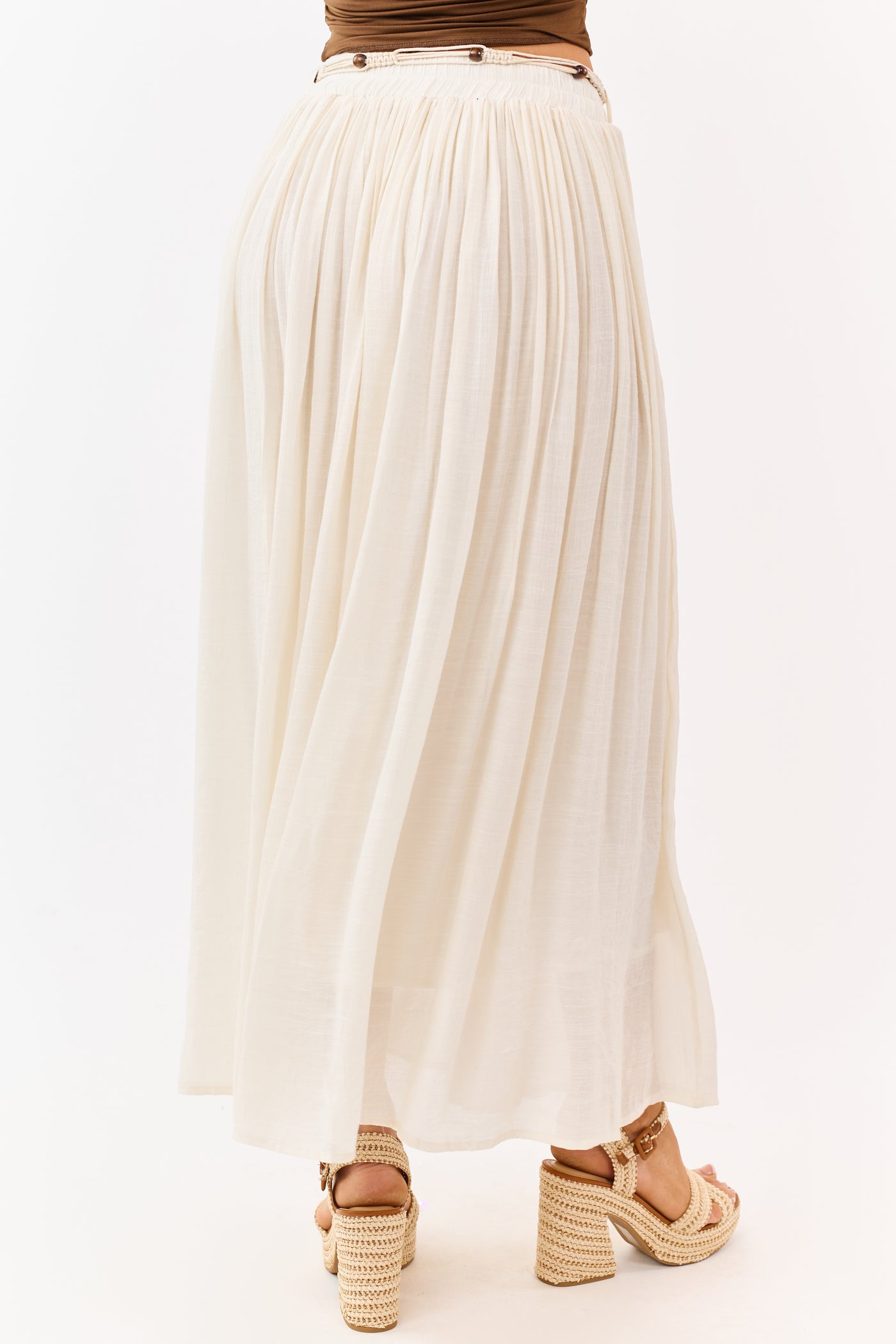 Mello Cream Flowy Boho Rope Belt Maxi Skirt