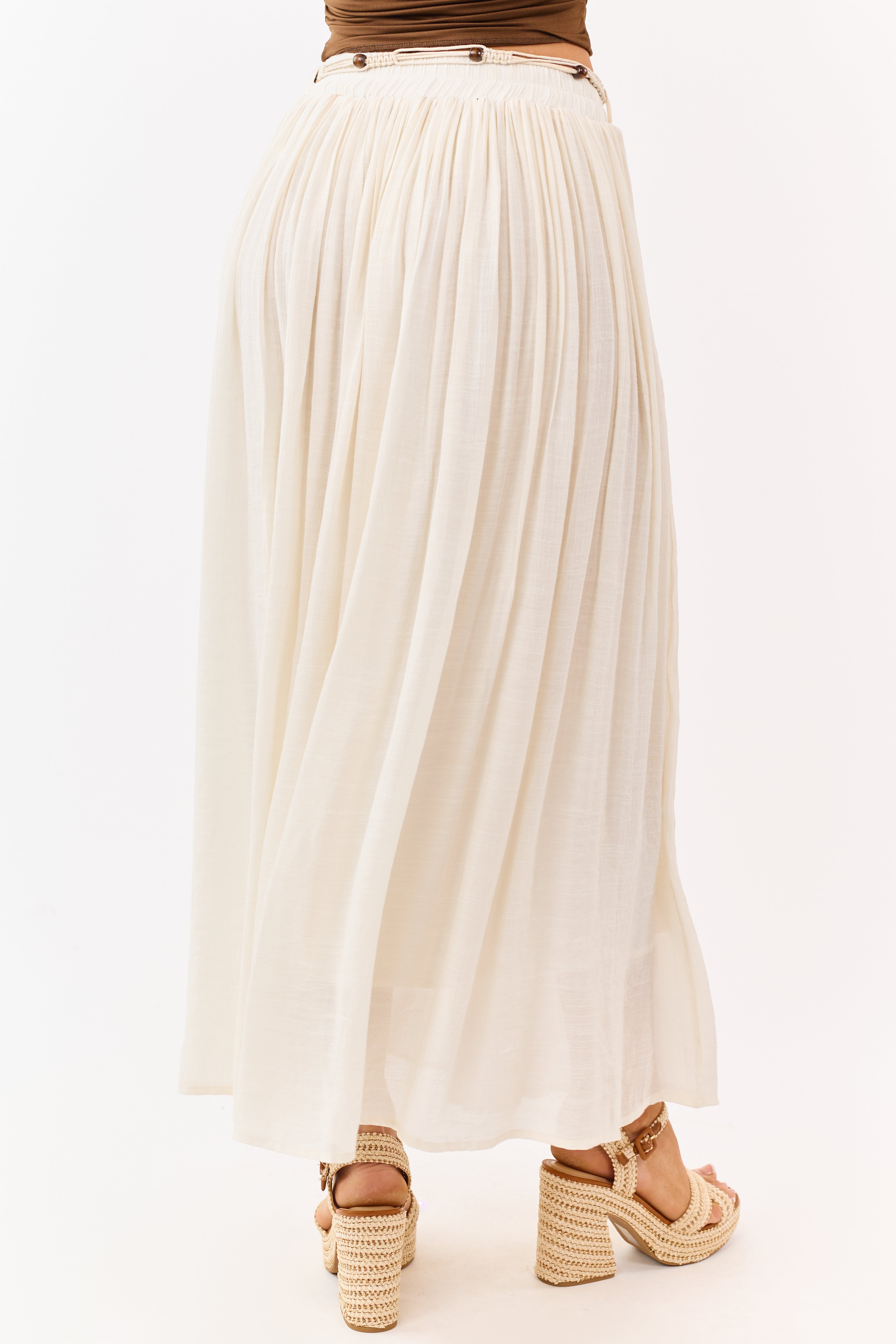 Mello Cream Flowy Boho Rope Belt Maxi Skirt