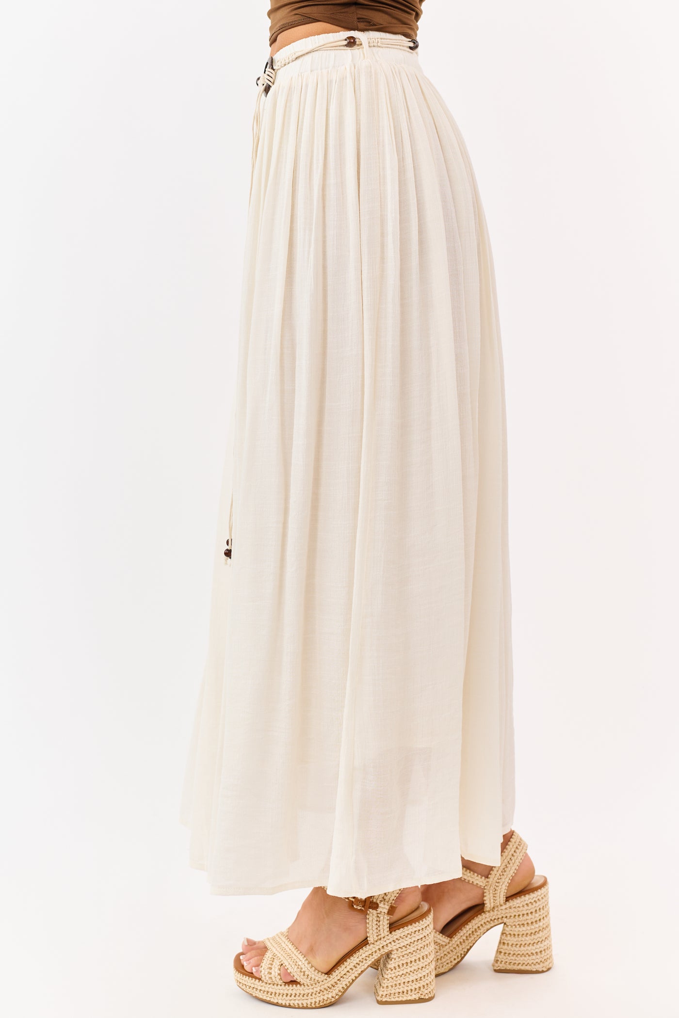 Mello Cream Flowy Boho Rope Belt Maxi Skirt