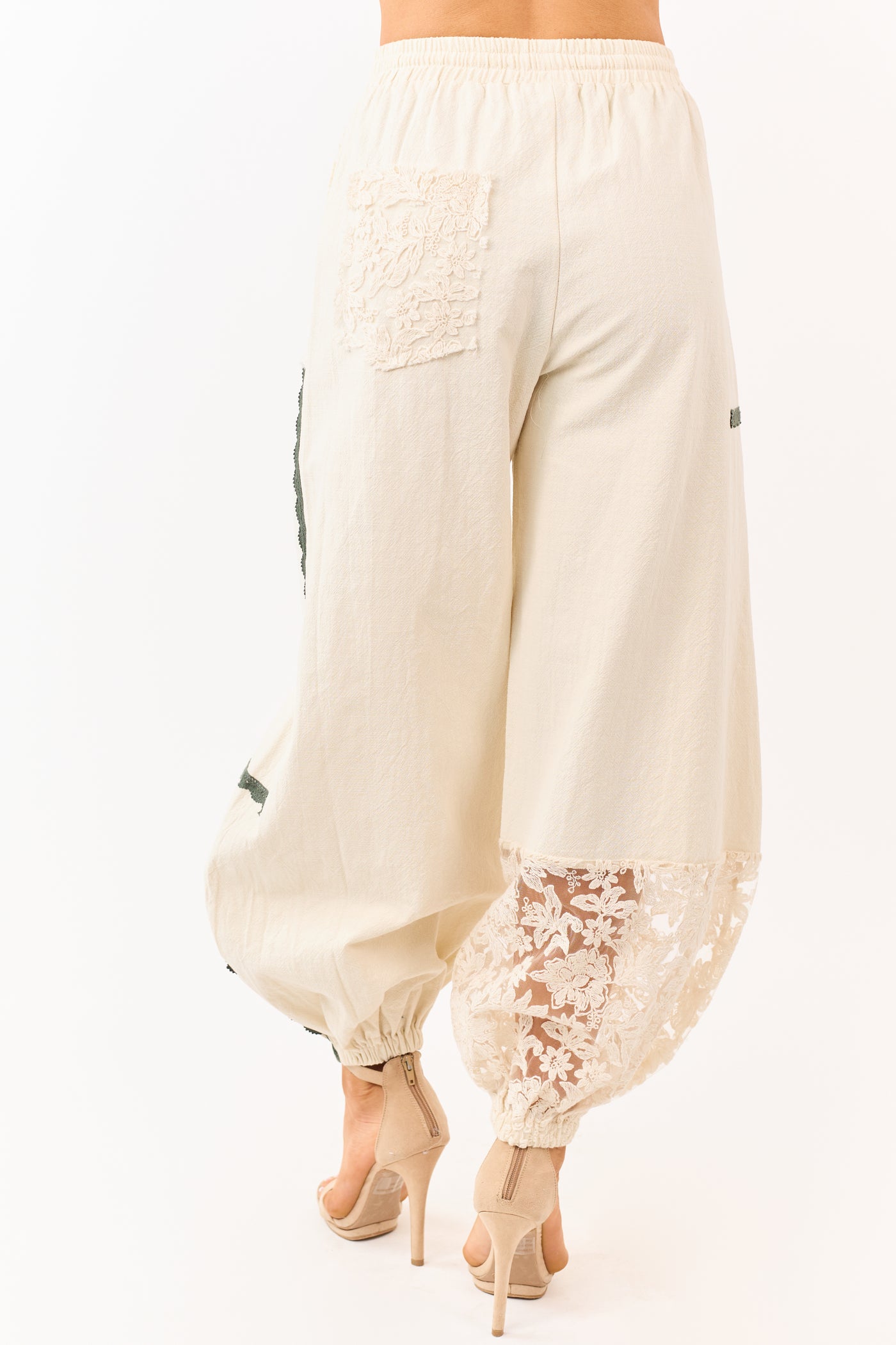 Mello Cream Lace Detail Cotton Jogger Pants