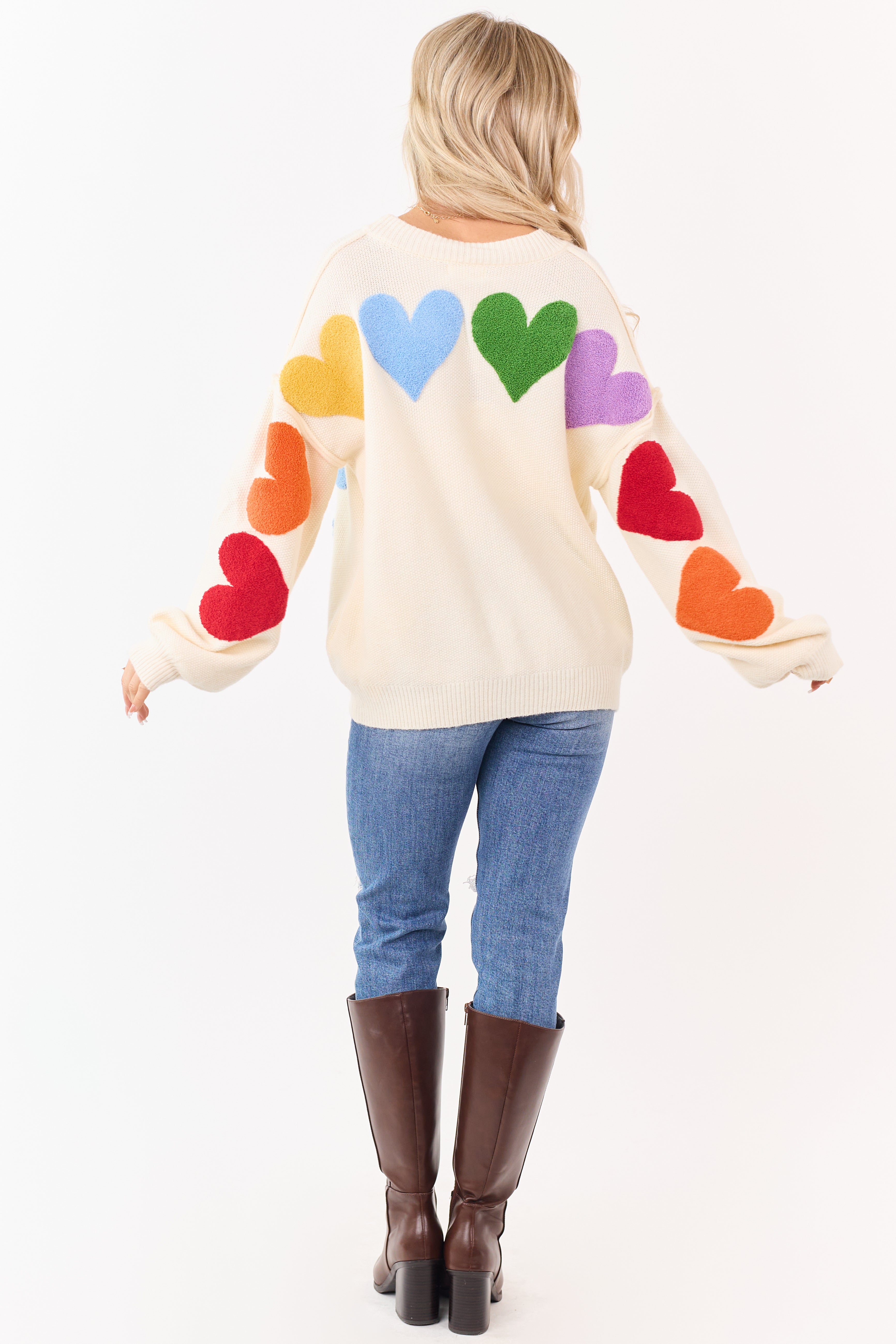 Mello Cream 'Love' Lettering Heart Patchwork Cardigan | Lime Lush Boutique