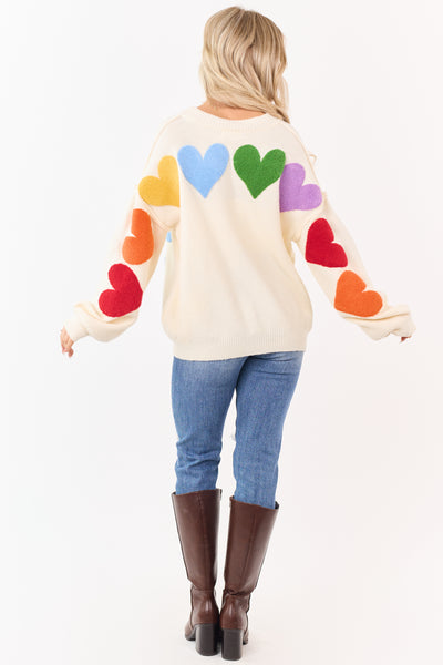 Mello Cream 'Love' Lettering Heart Patchwork Cardigan