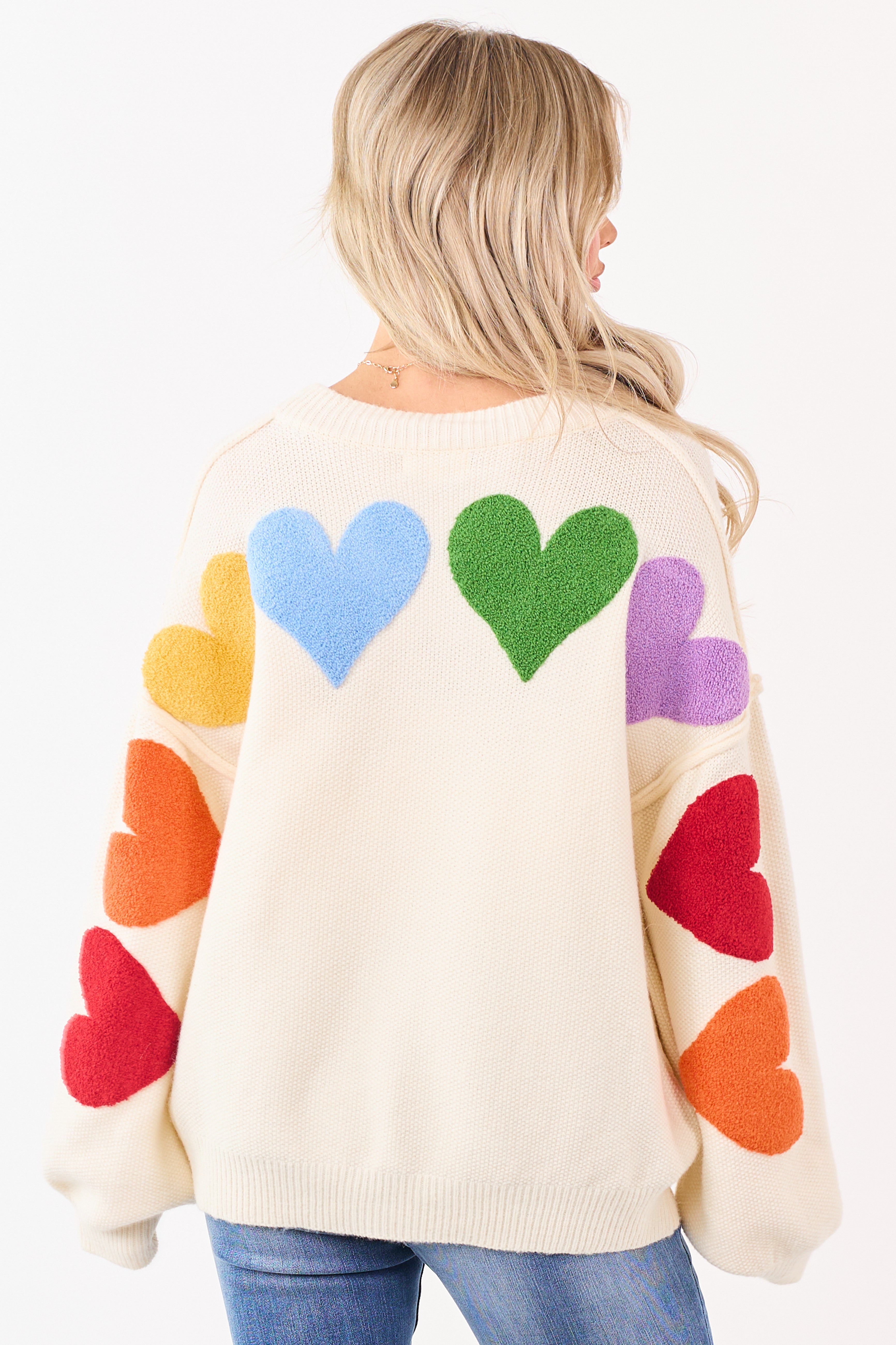 Mello Cream 'Love' Lettering Heart Patchwork Cardigan | Lime Lush Boutique