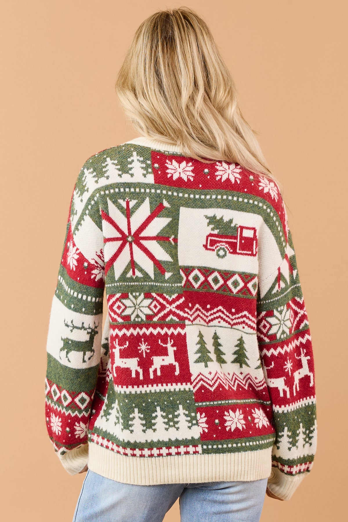 Mello Cream Rib Knit Nordic Christmas Sweater