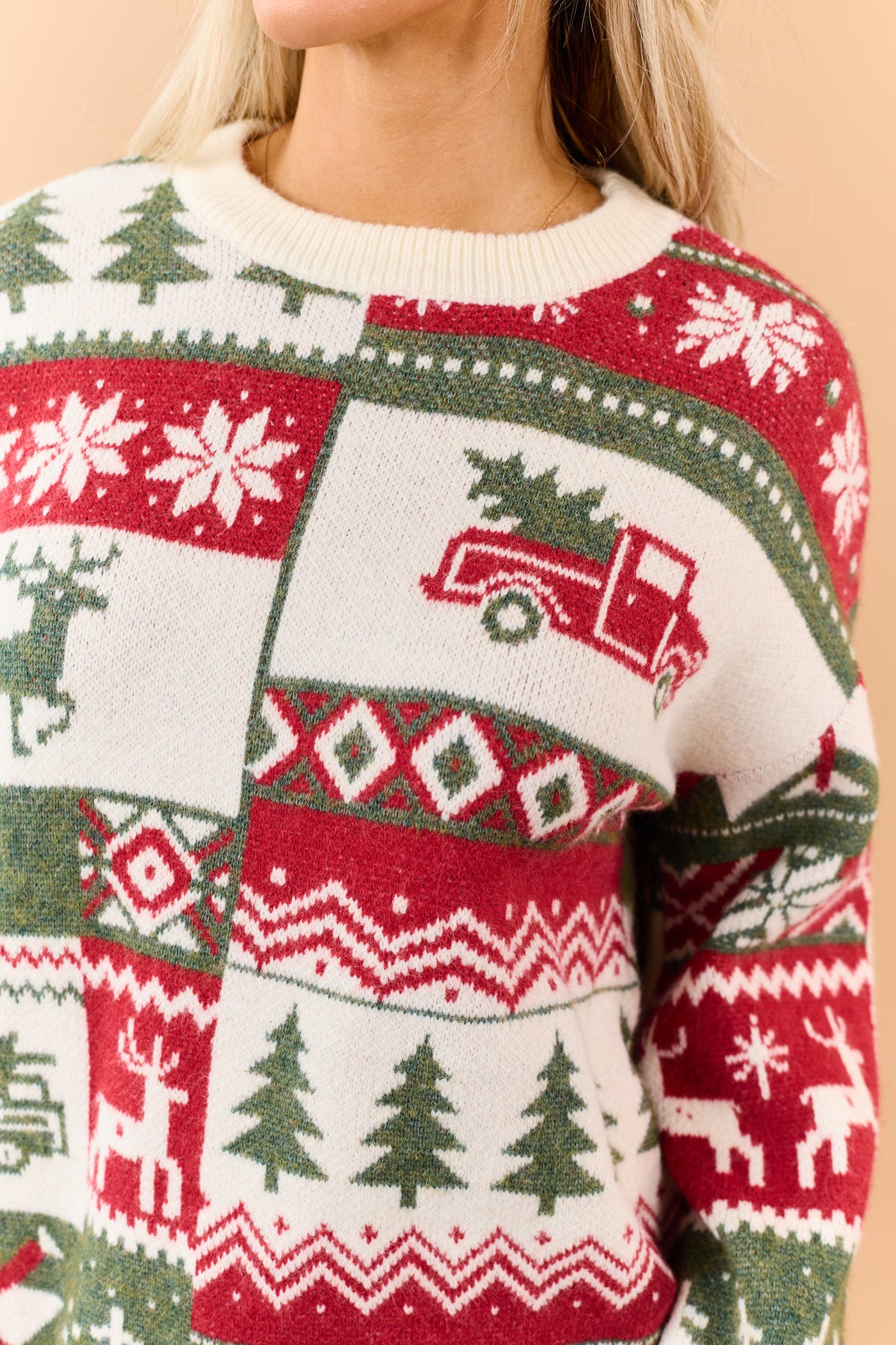 Mello Cream Rib Knit Nordic Christmas Sweater