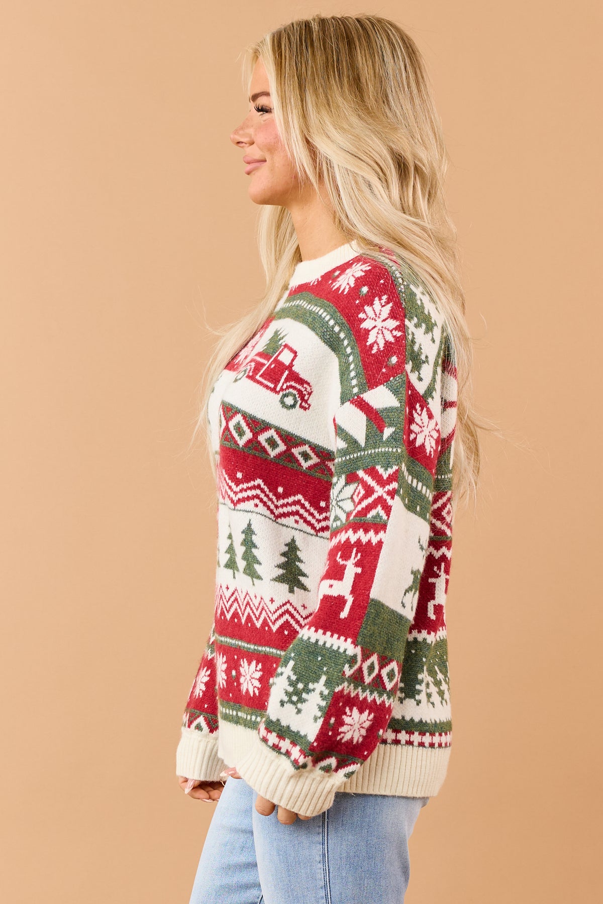 Mello Cream Rib Knit Nordic Christmas Sweater