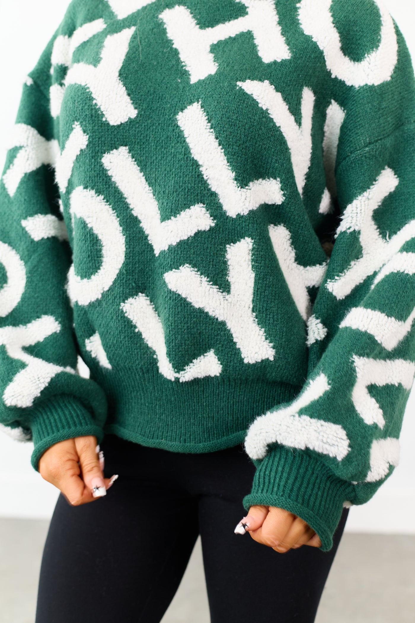 Mello Hunter Green 'Holly' Lettering Relaxed Sweater