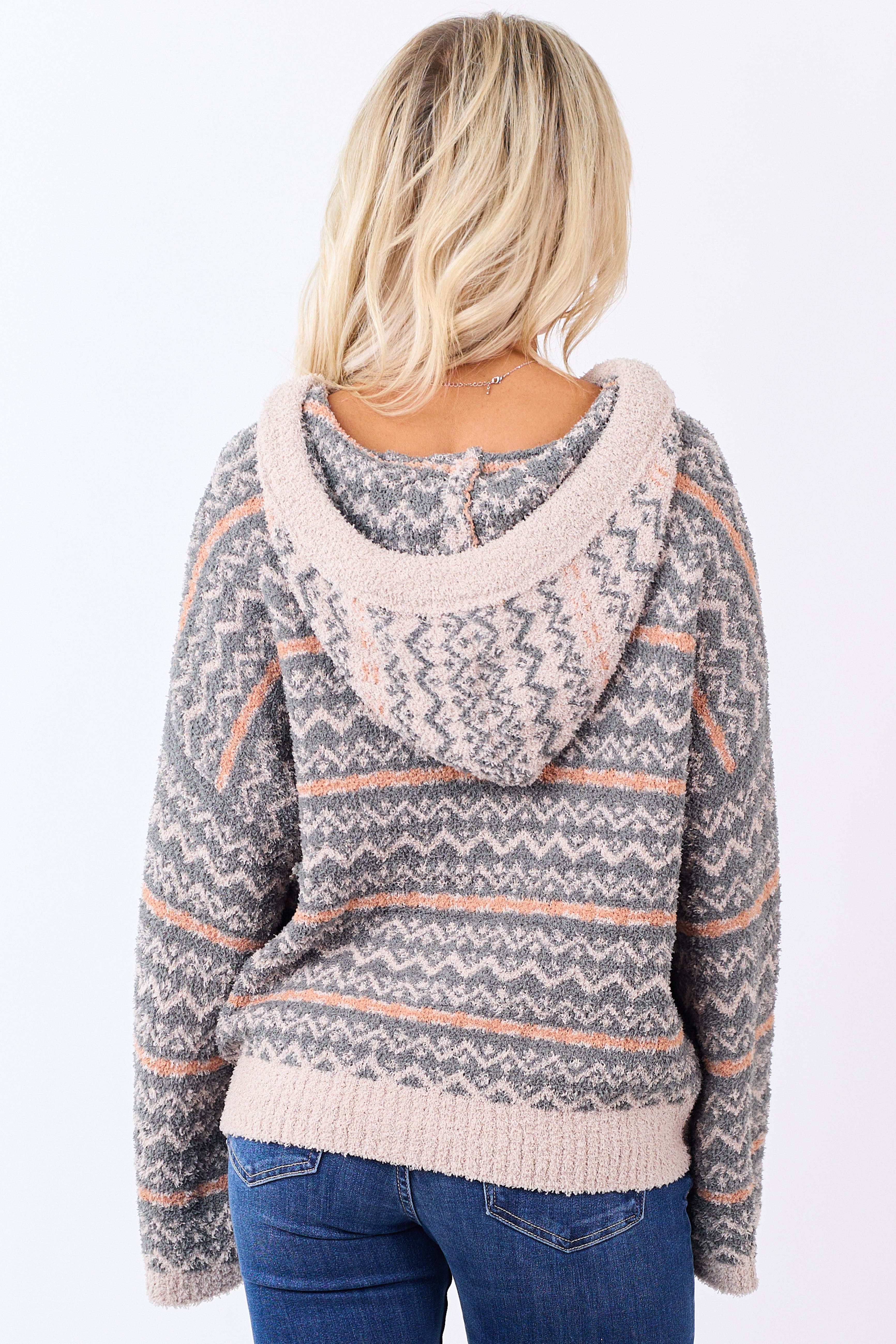 Mello Juniper Abstract Print Soft Knit Hooded Sweater