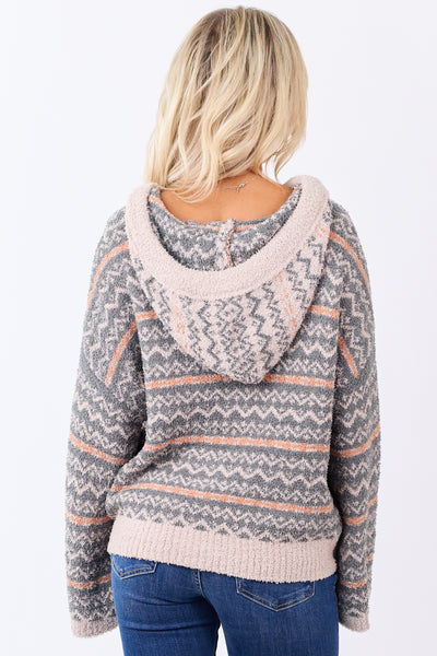Mello Juniper Abstract Print Soft Knit Hooded Sweater