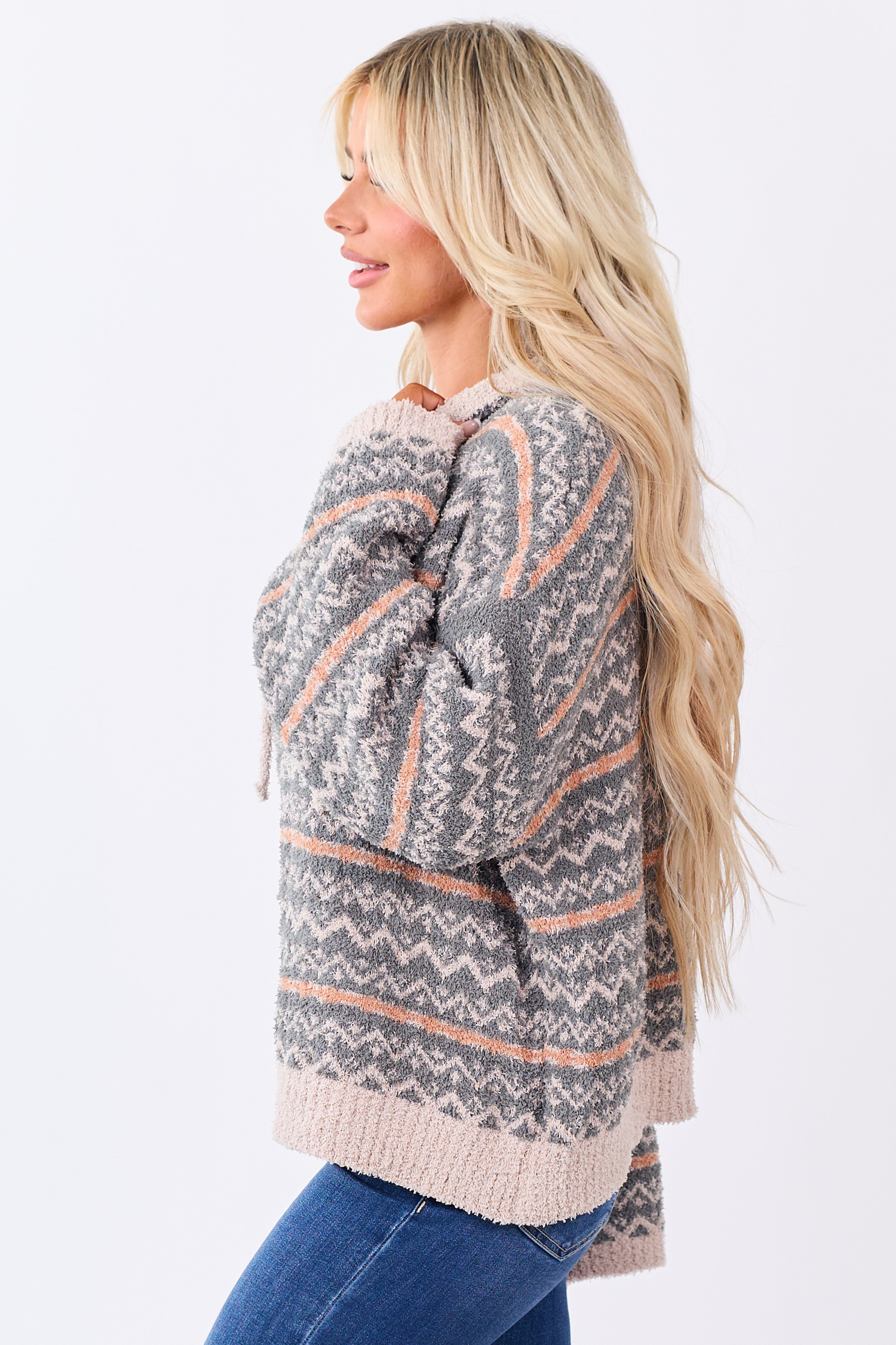 Mello Juniper Abstract Print Soft Knit Hooded Sweater