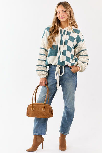 Mello Pine Checkered and Striped Hooded Sweater