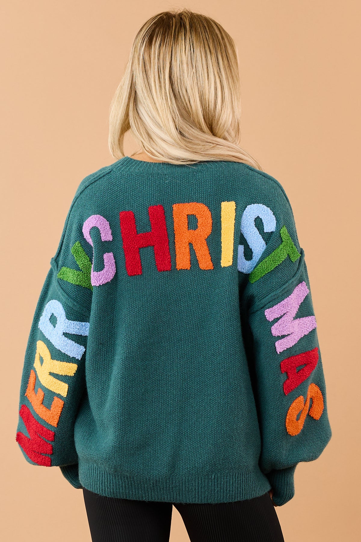 Mello Pine Green Christmas Lettering Knit Sweater