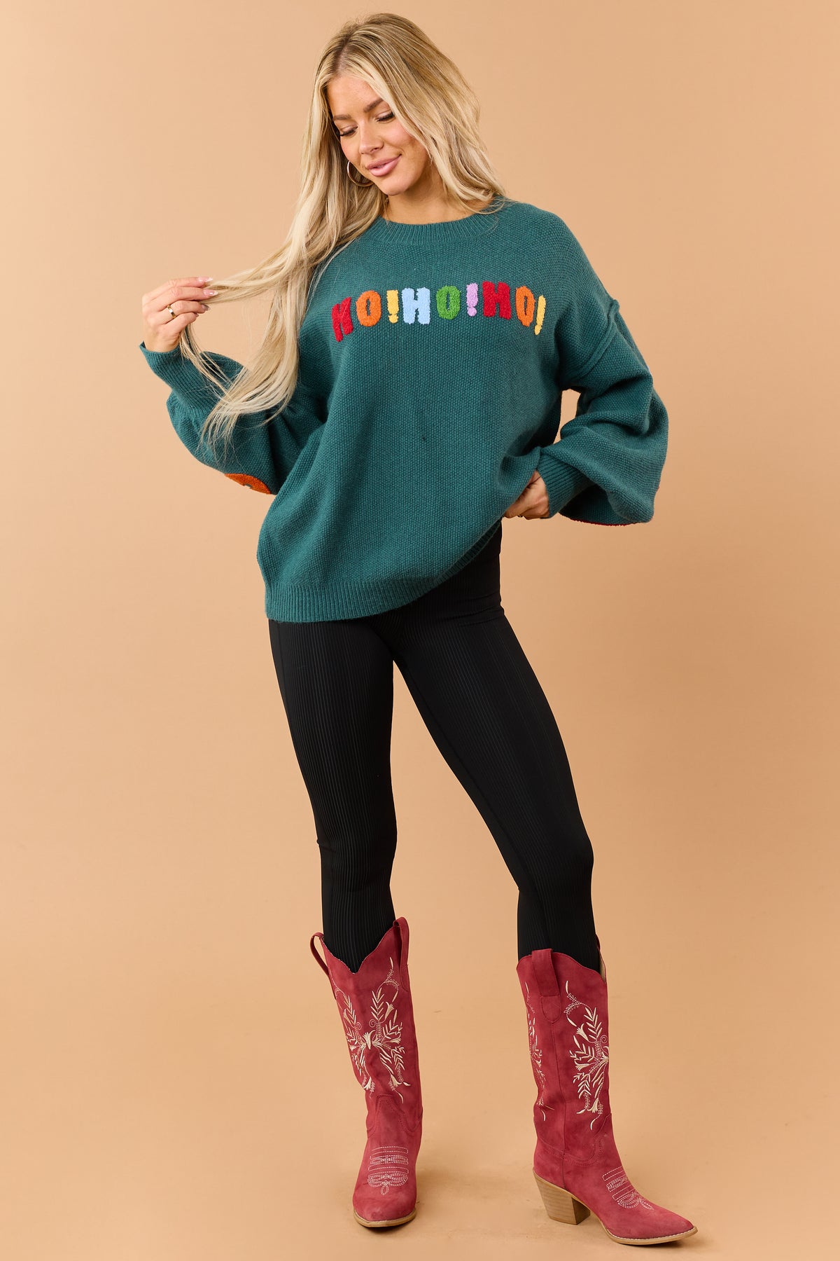 Mello Pine Green Christmas Lettering Knit Sweater