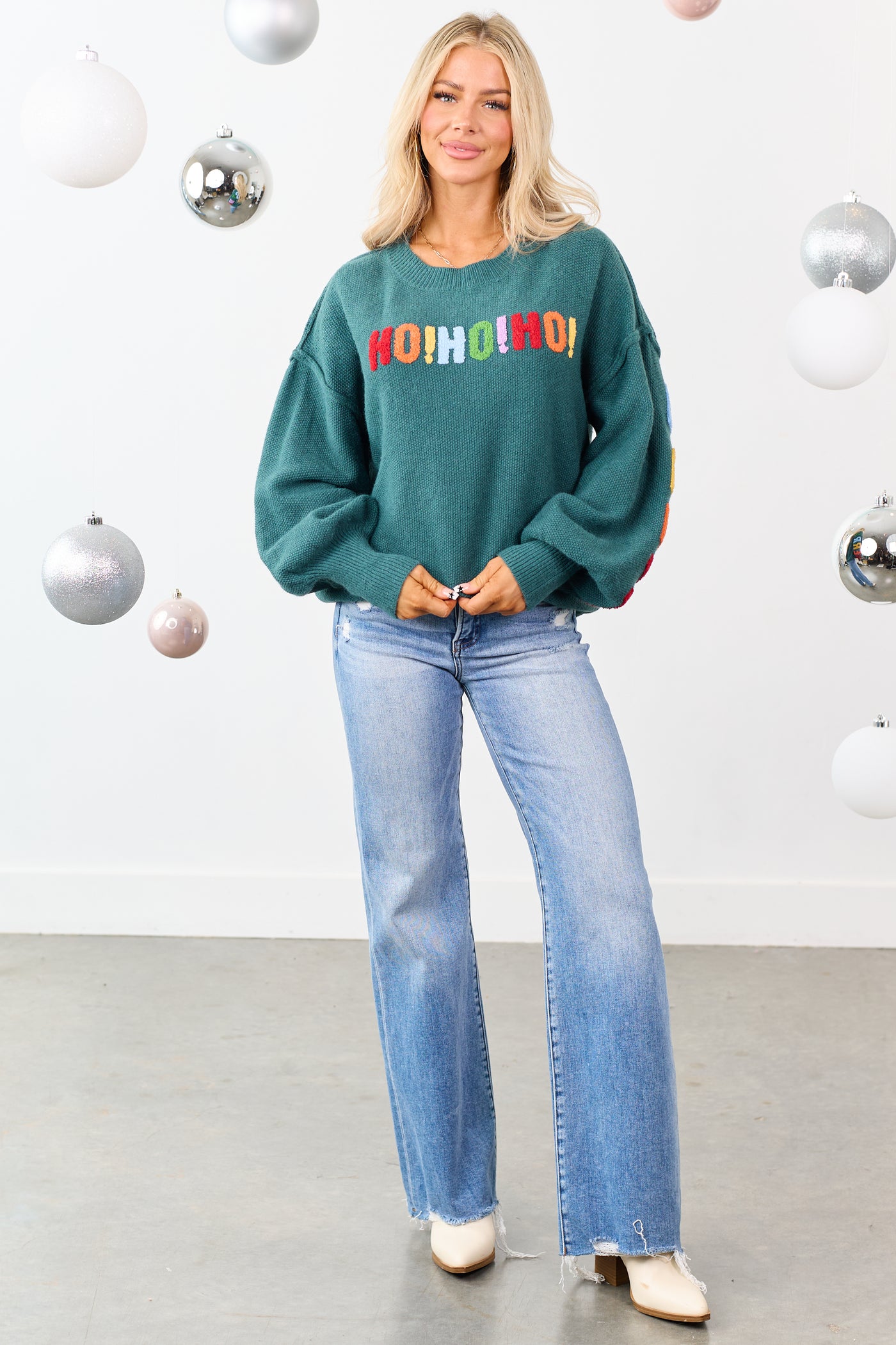 Mello Pine HO HO HO Multicolor Graphic Knit Sweater