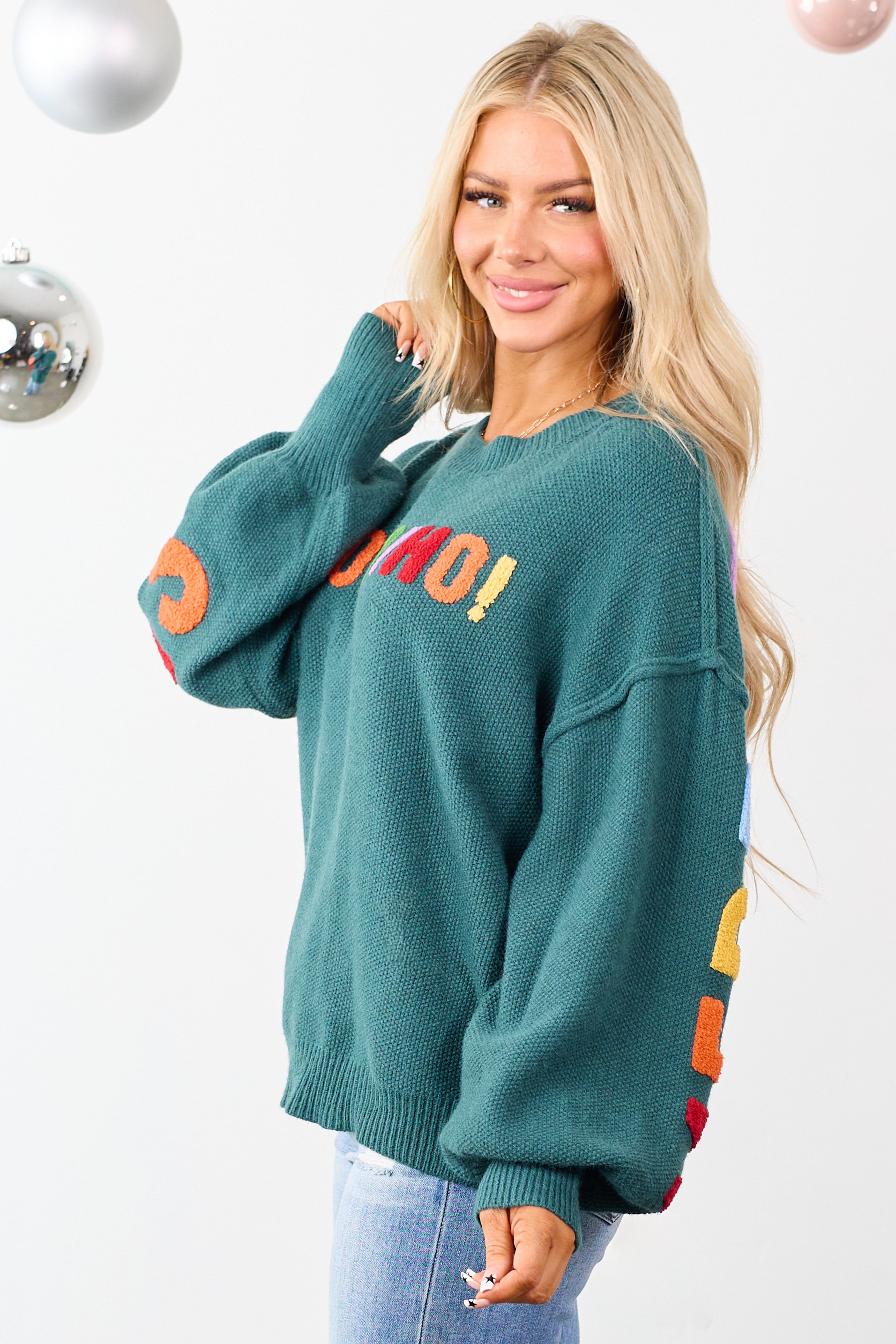 Mello Pine HO HO HO Multicolor Graphic Knit Sweater