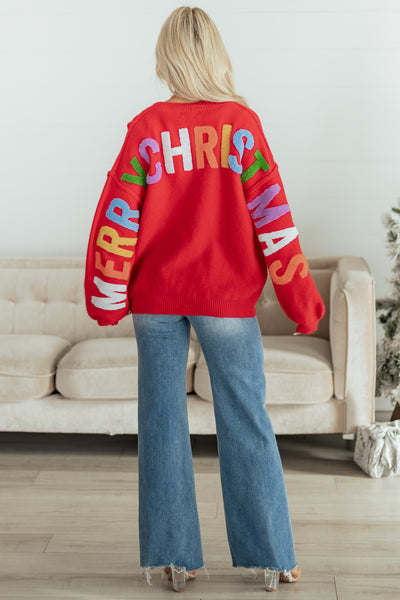 Mello Ruby 'Ho Ho Ho' Lettering Sweater Cardigan