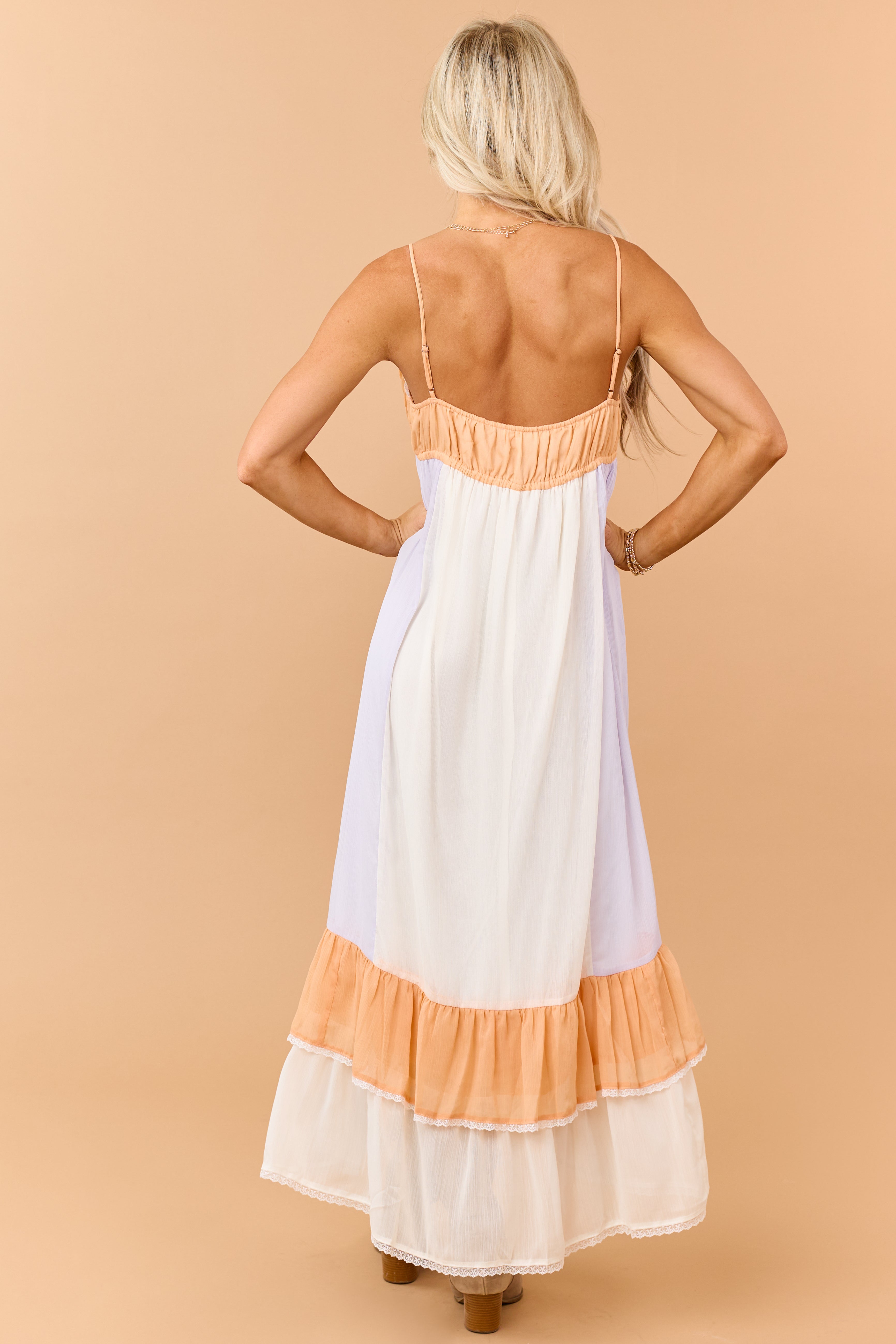 Melon Colorblock Chiffon Sleeveless Maxi Dress