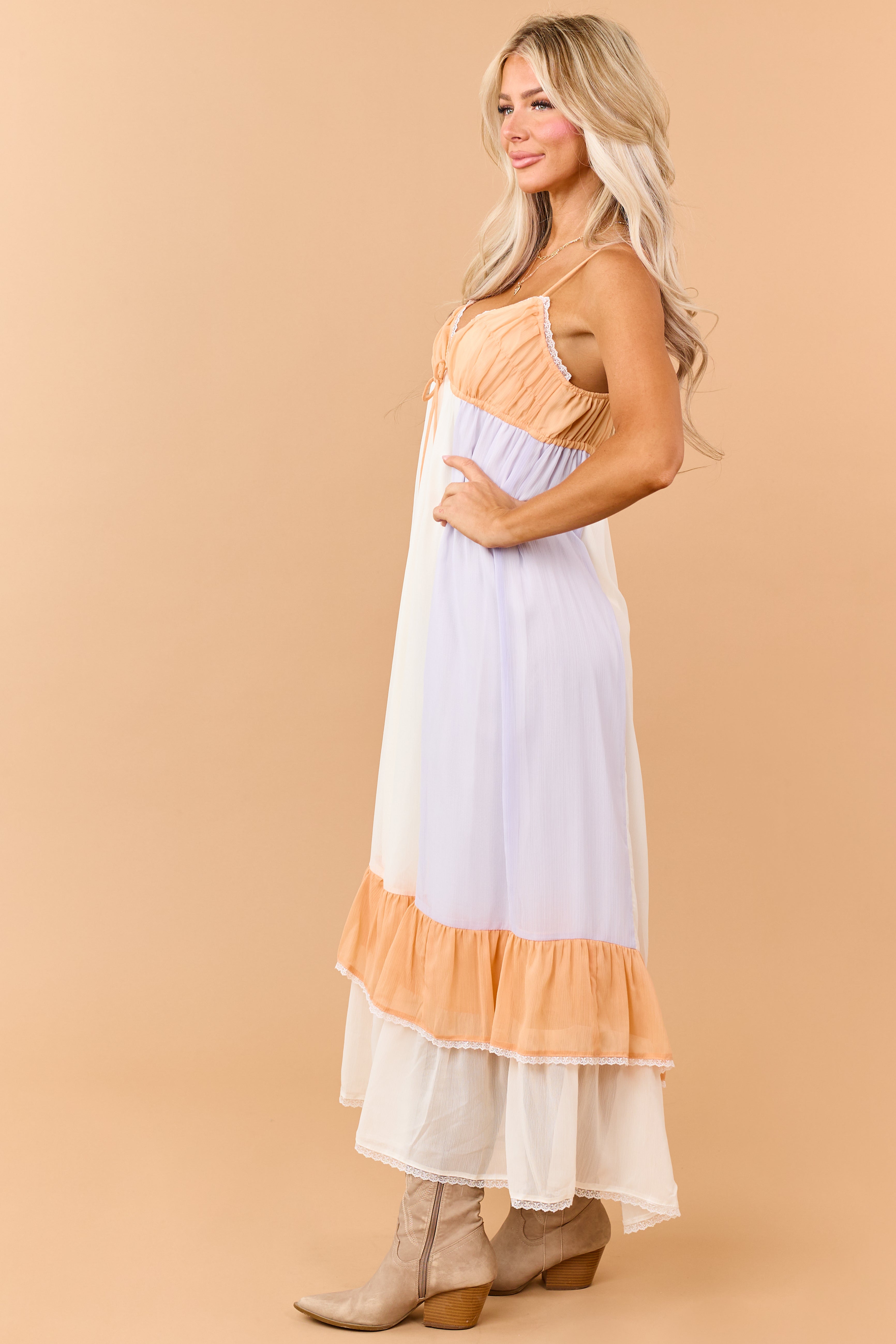 Melon Colorblock Chiffon Sleeveless Maxi Dress