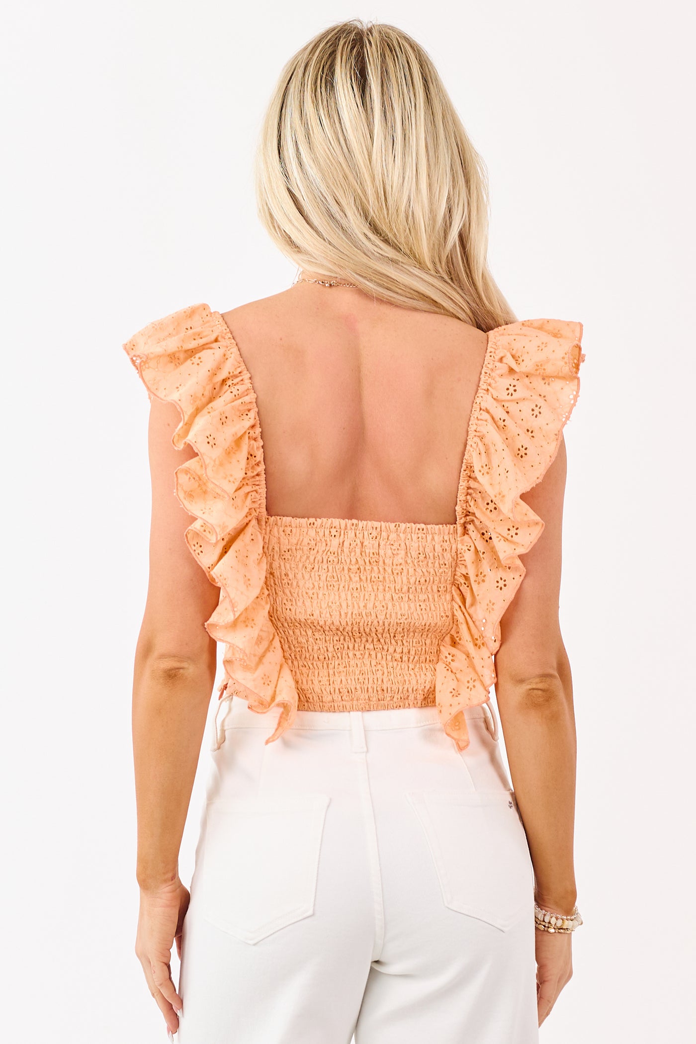 Melon Floral Eyelet Cotton Cropped Tank Top