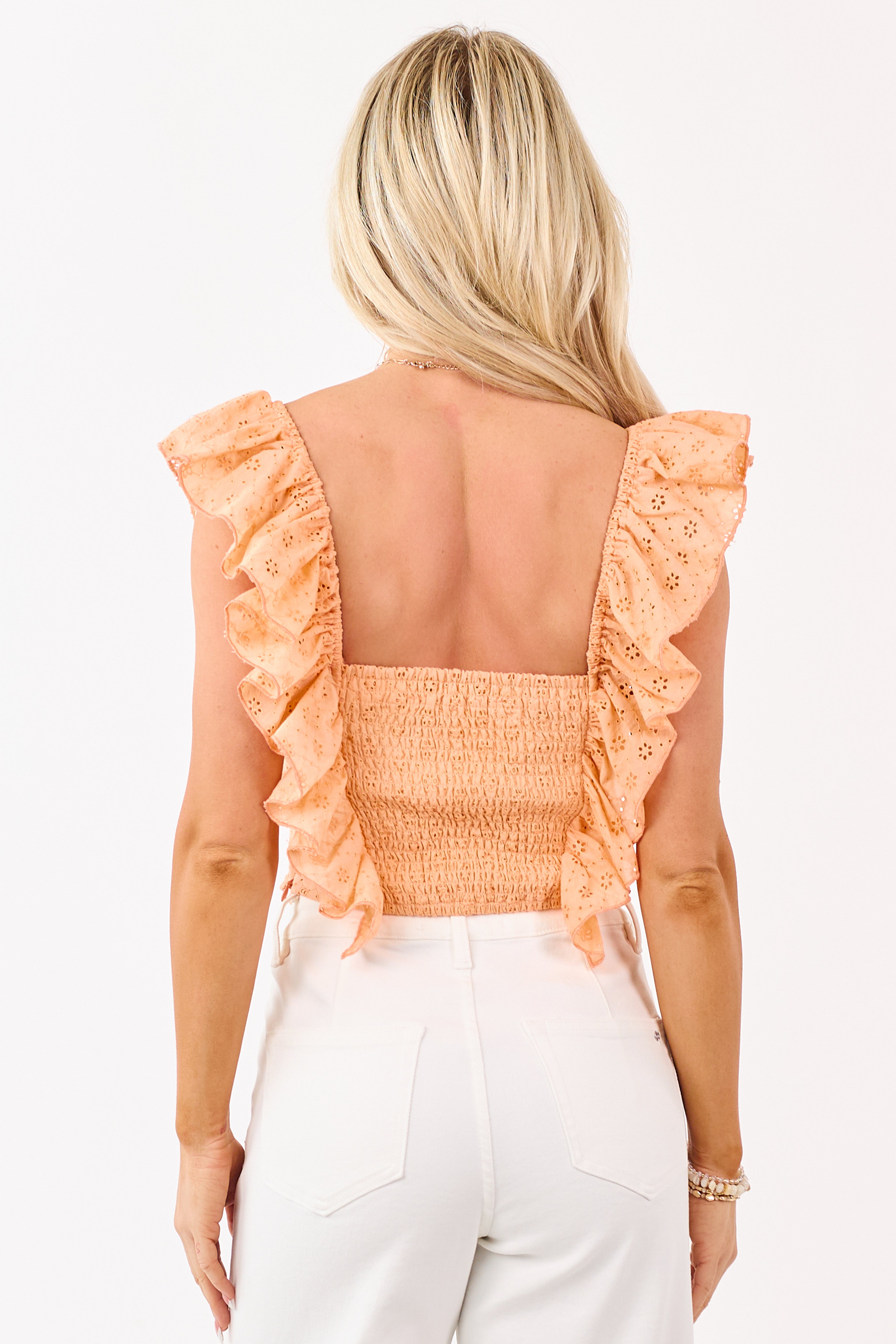 Melon Floral Eyelet Cotton Cropped Tank Top