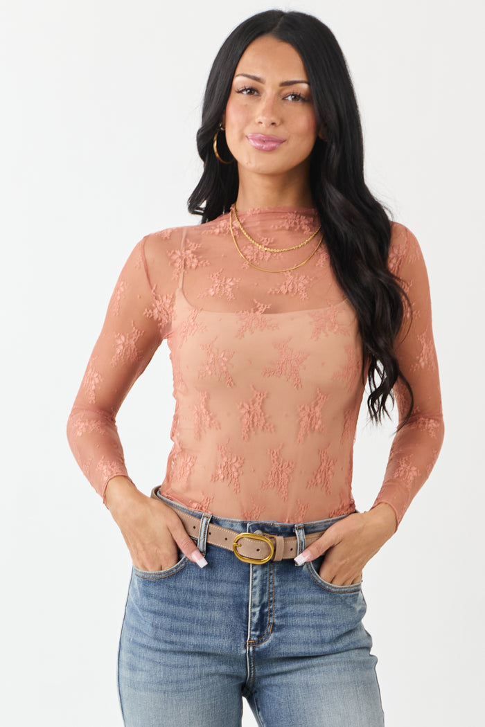 L/S Floral Mesh Top