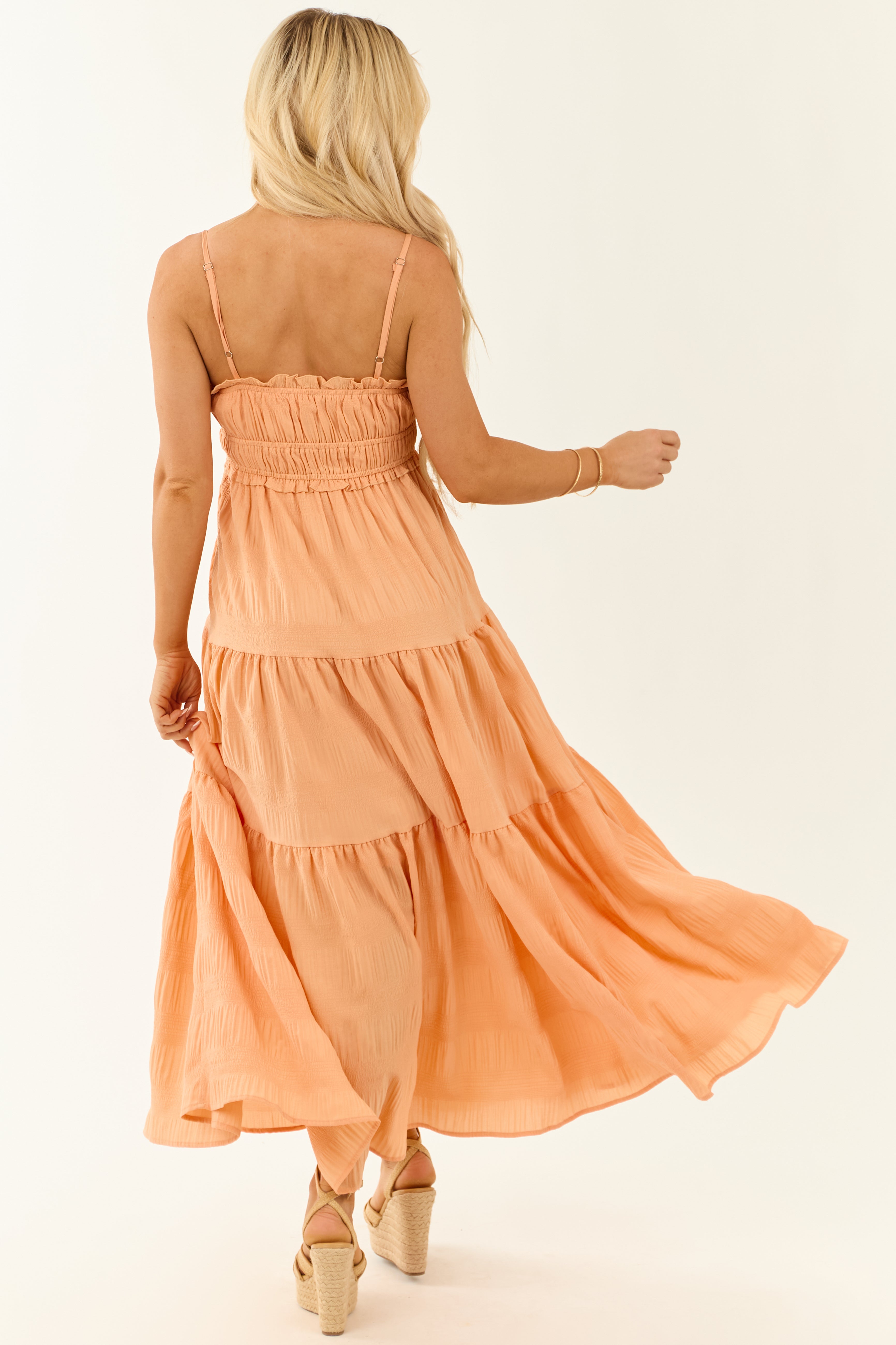 Melon Sleeveless Tiered Textured Maxi Dress