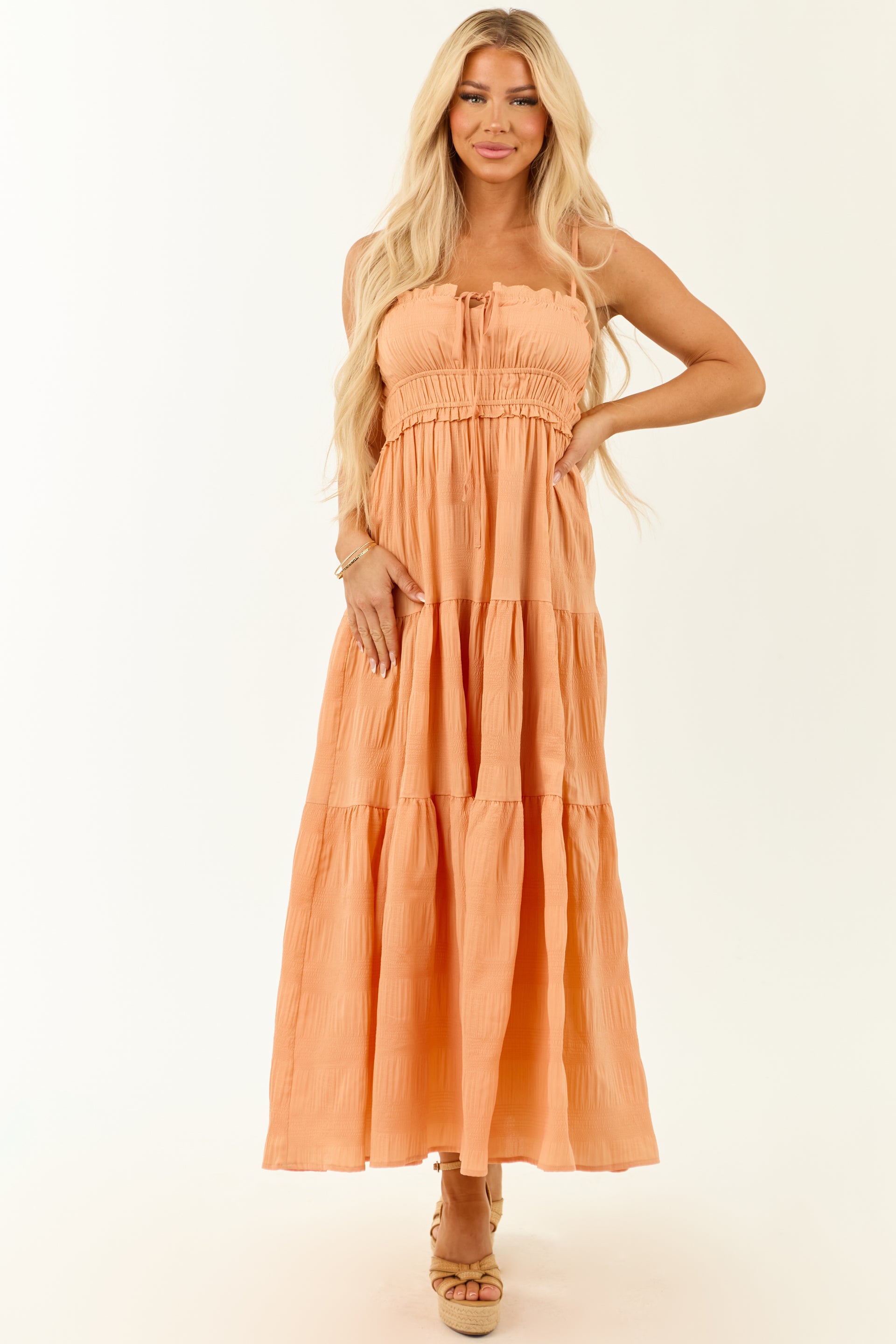 Melon Sleeveless Tiered Textured Maxi Dress | Lime Lush Boutique Melon Sleeveless Tiered Textured Maxi Dress | Lime Lush Boutique