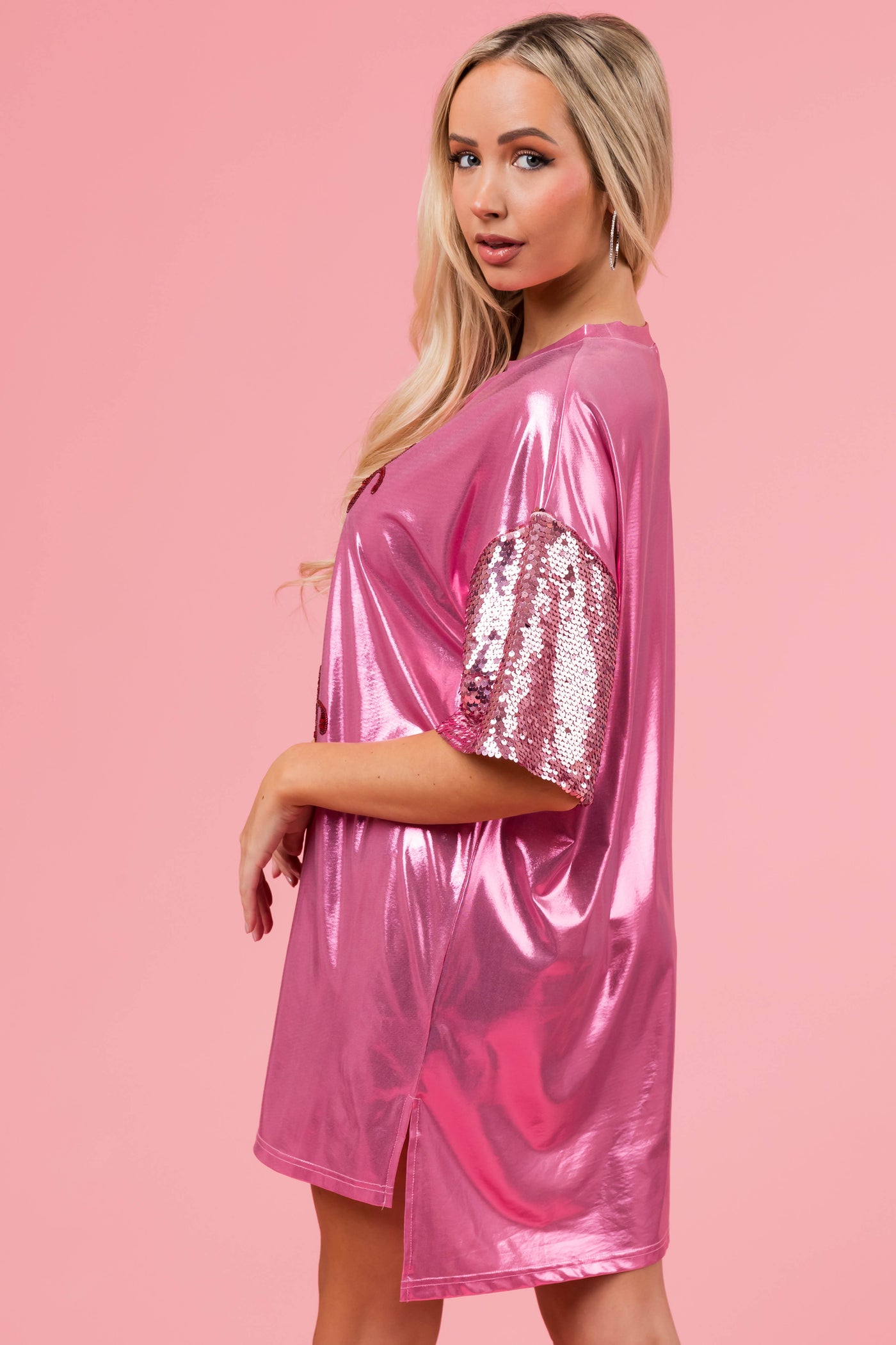 Metallic Pink 'Hugs & Kisses' Tee Shirt Dress