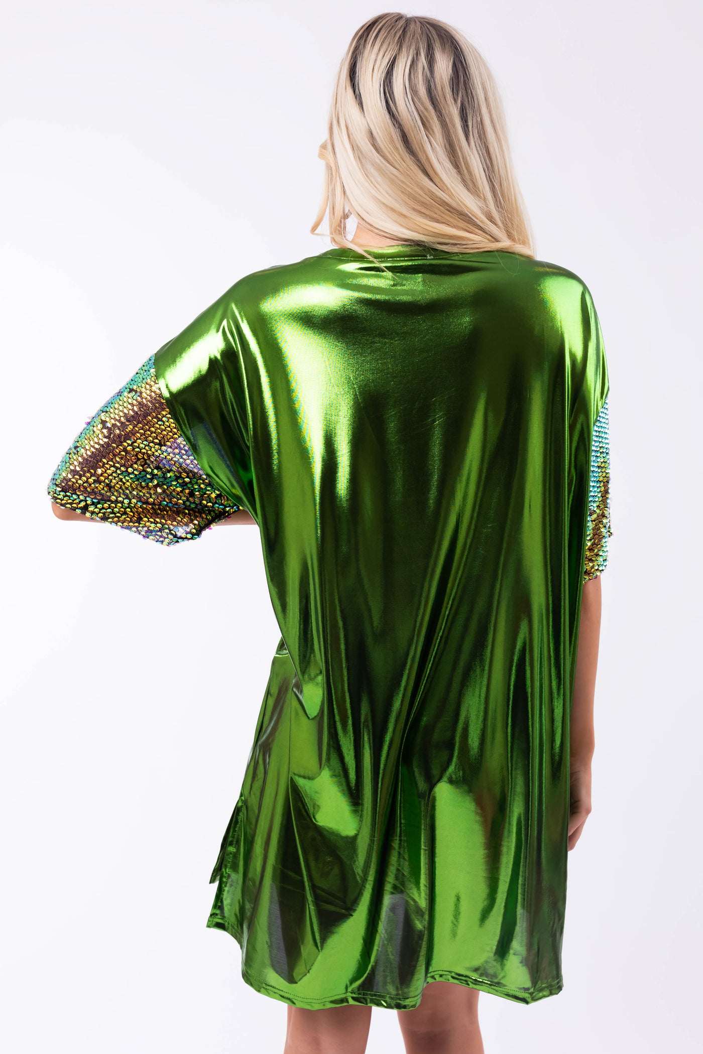 Metallic Shamrock Clover Sequin Tee Shirt Dress