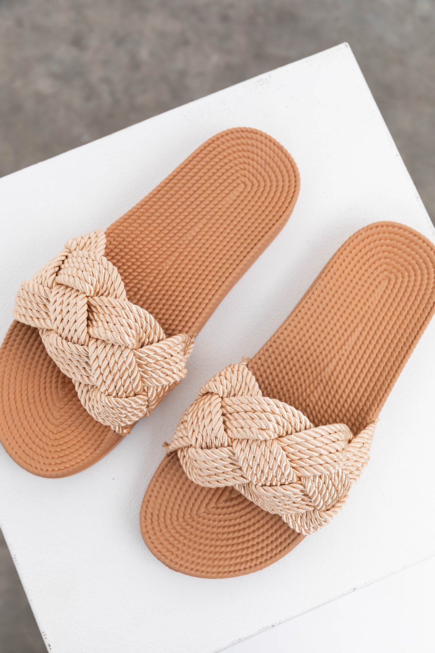 Metallic Beige Slide On Sandals Lime Lush