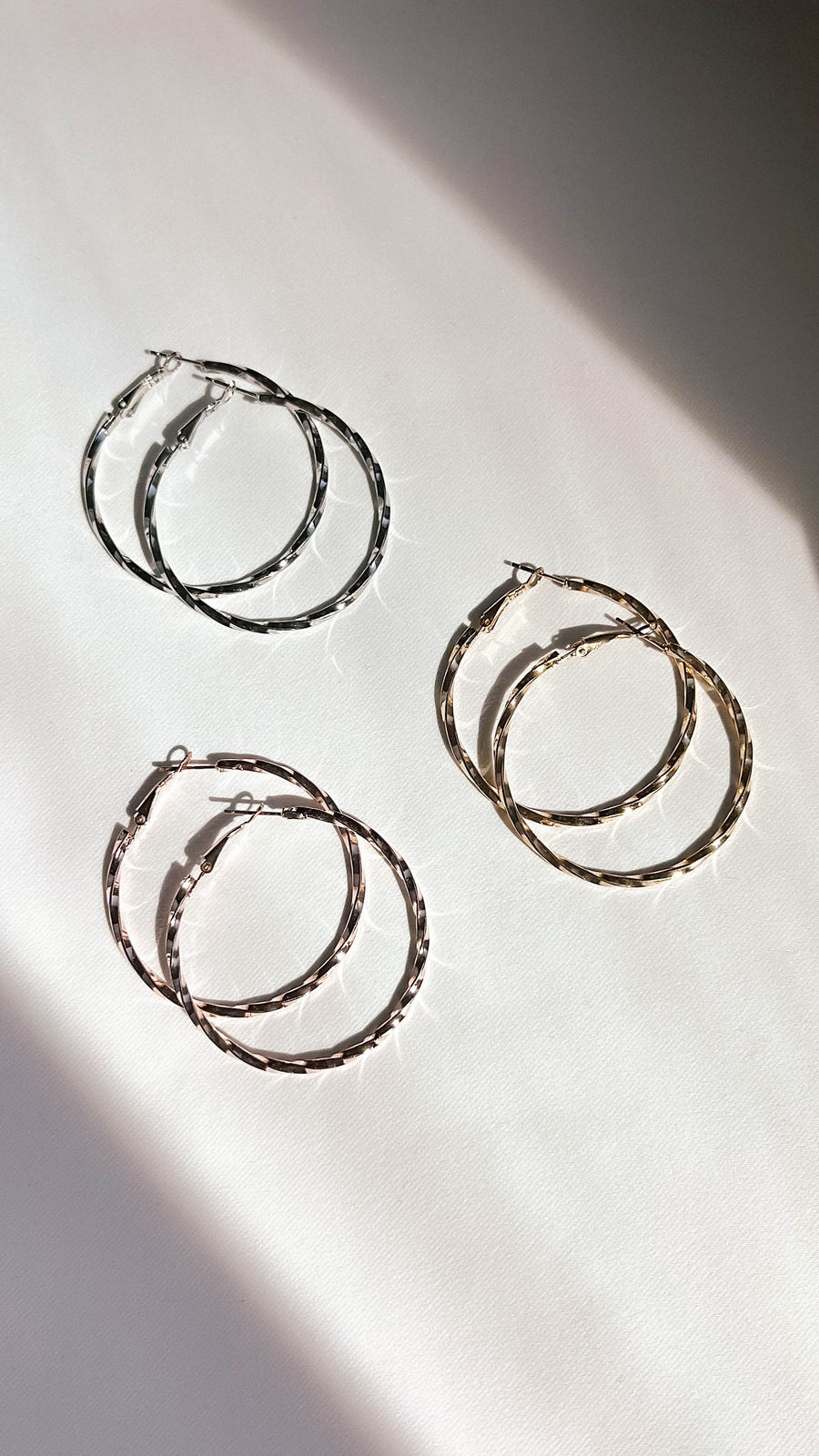 Metallic Twisted Hoop Earrings Set of Three