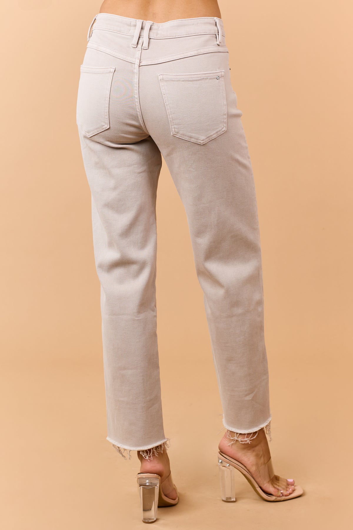 Mica Denim Almond Raw Hem Stretchy Straight Jeans
