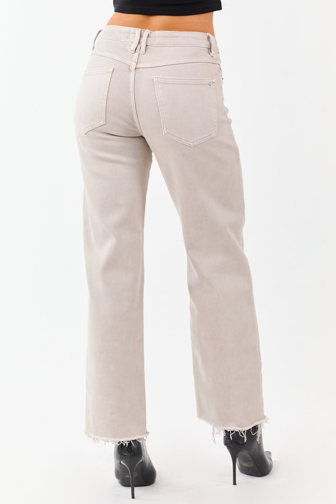Mica Denim Almond Raw Hem Stretchy Straight Jeans