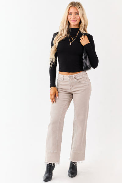 Mica Denim Almond Raw Hem Stretchy Straight Jeans