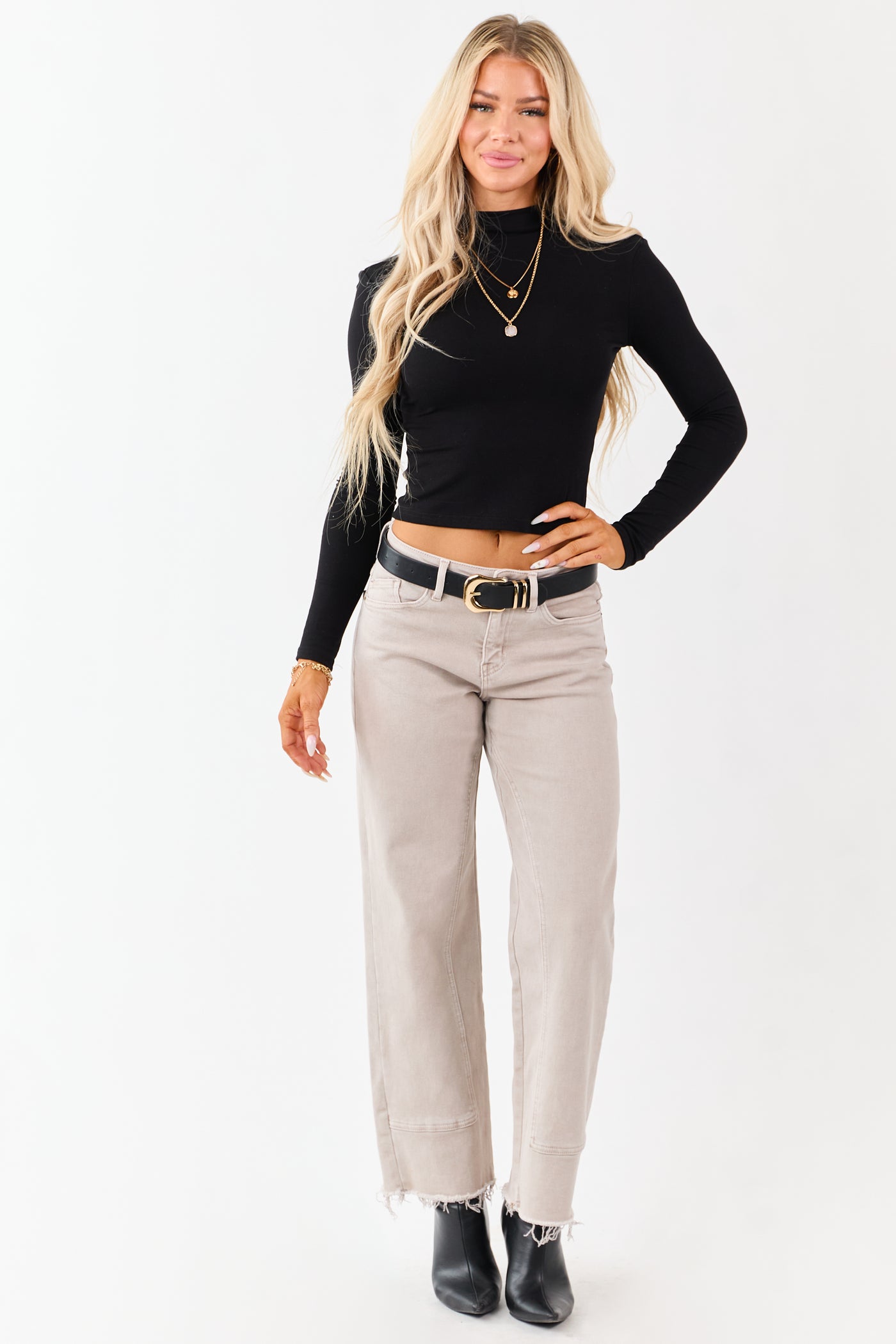 Mica Denim Almond Raw Hem Stretchy Straight Jeans