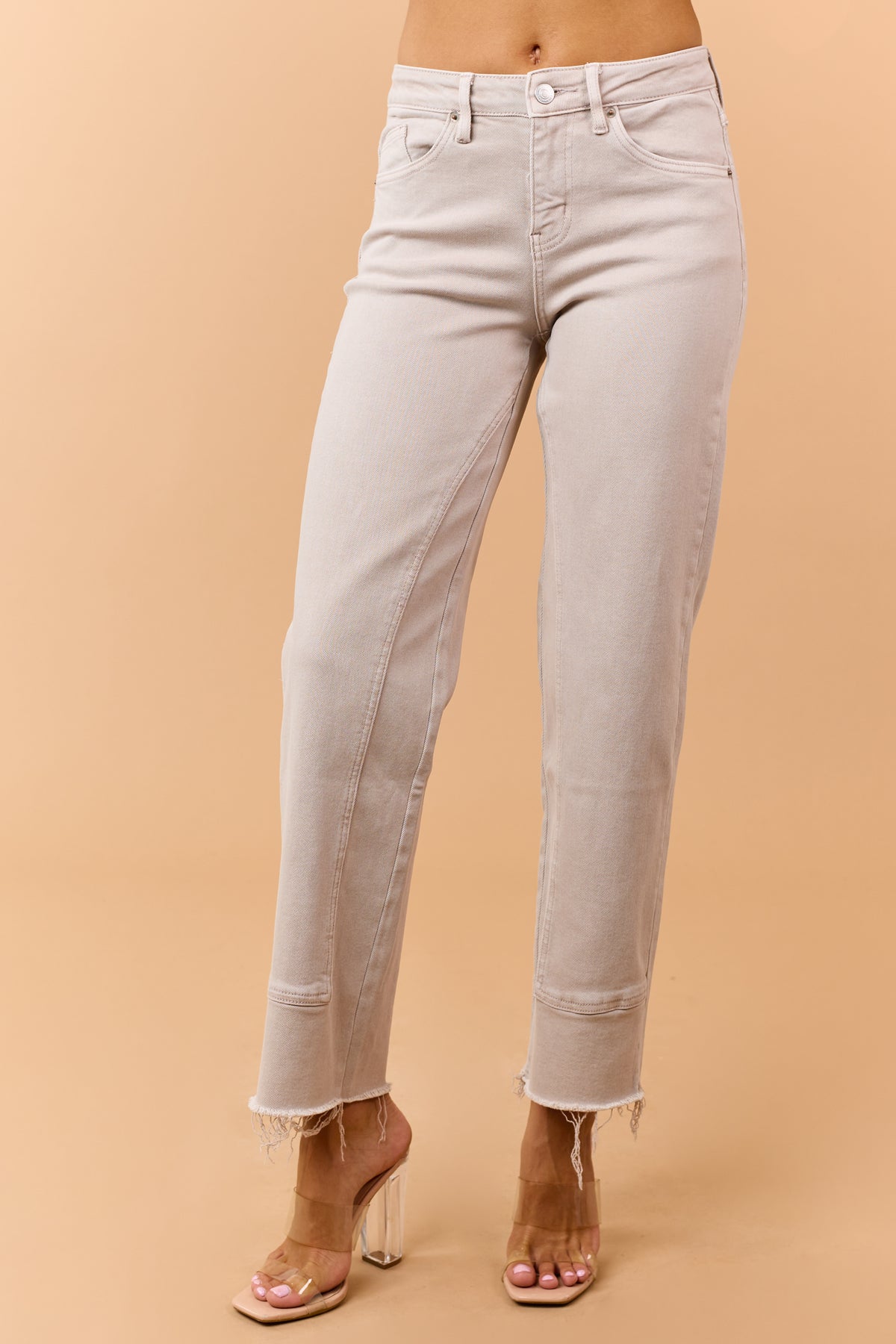 Mica Denim Almond Raw Hem Stretchy Straight Jeans