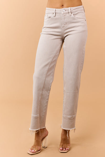 Mica Denim Almond Raw Hem Stretchy Straight Jeans