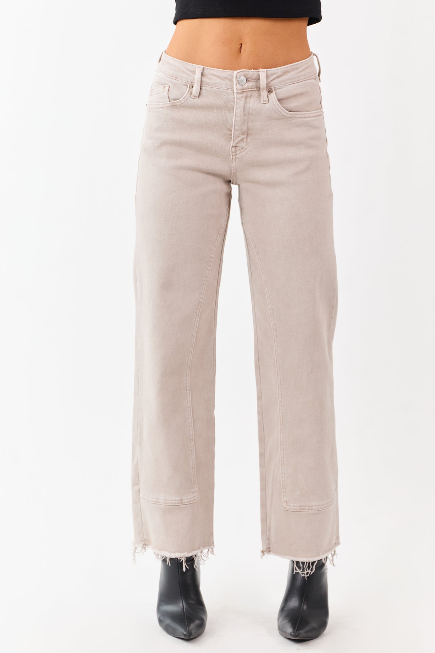 Mica Denim Almond Raw Hem Stretchy Straight Jeans