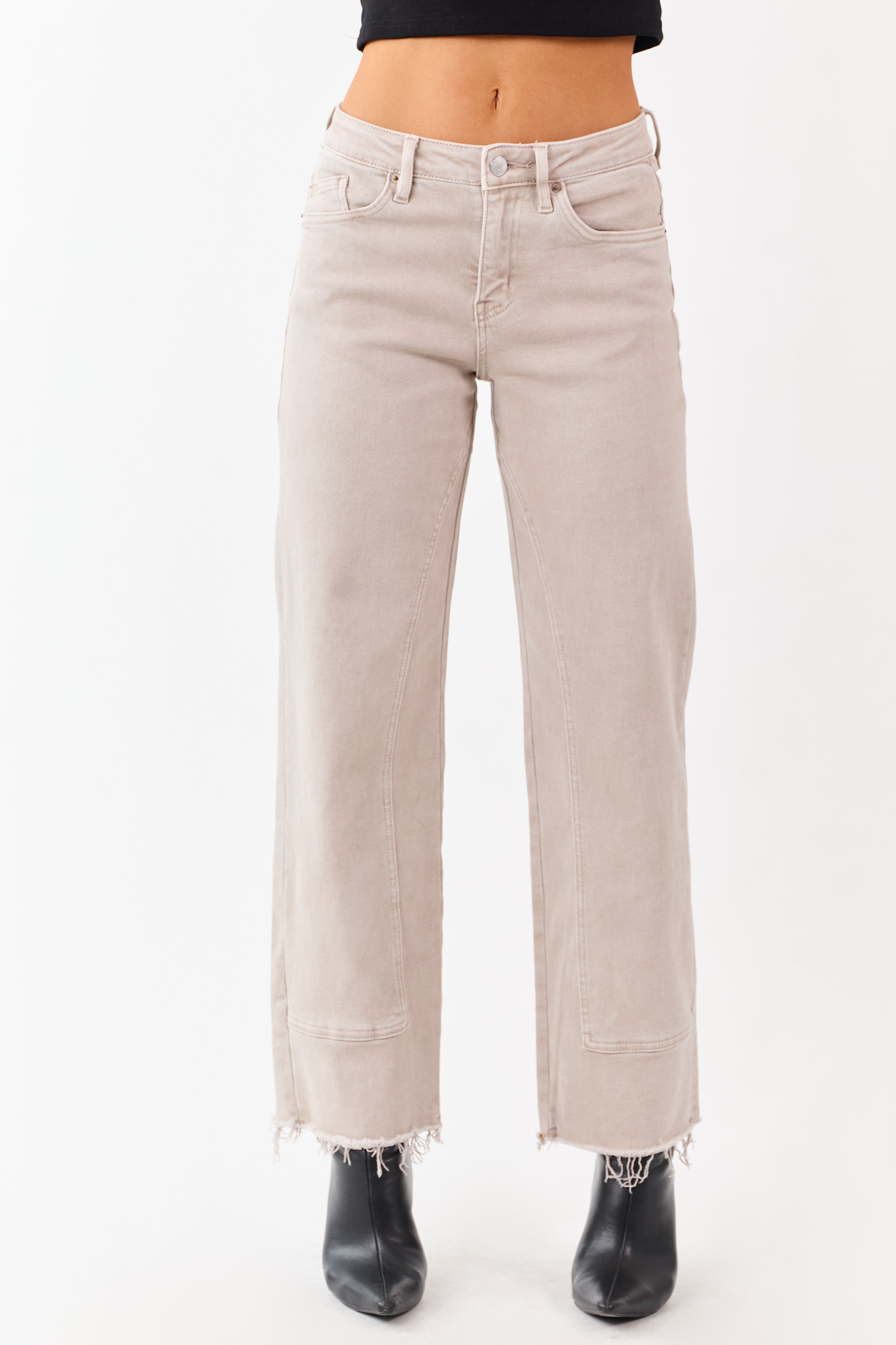 Mica Denim Almond Raw Hem Stretchy Straight Jeans