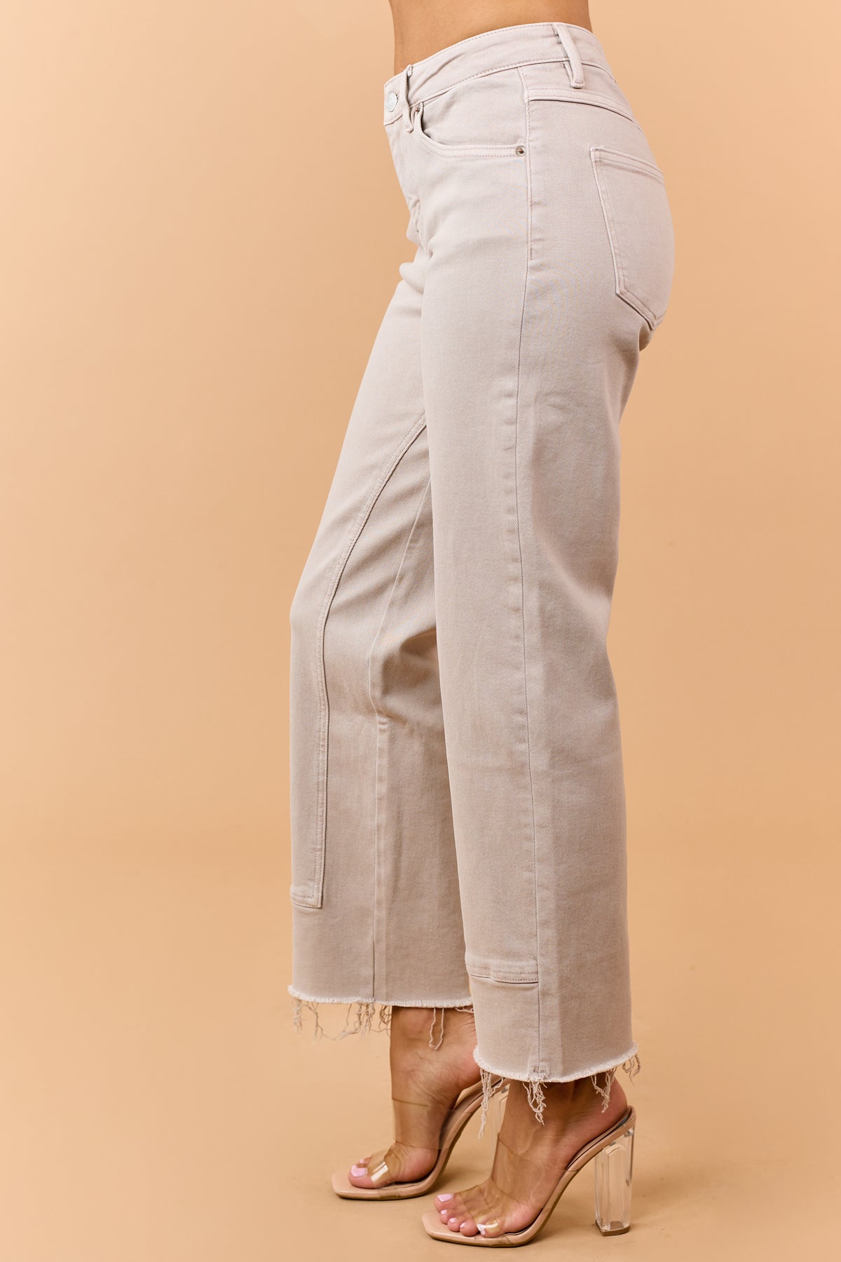 Mica Denim Almond Raw Hem Stretchy Straight Jeans