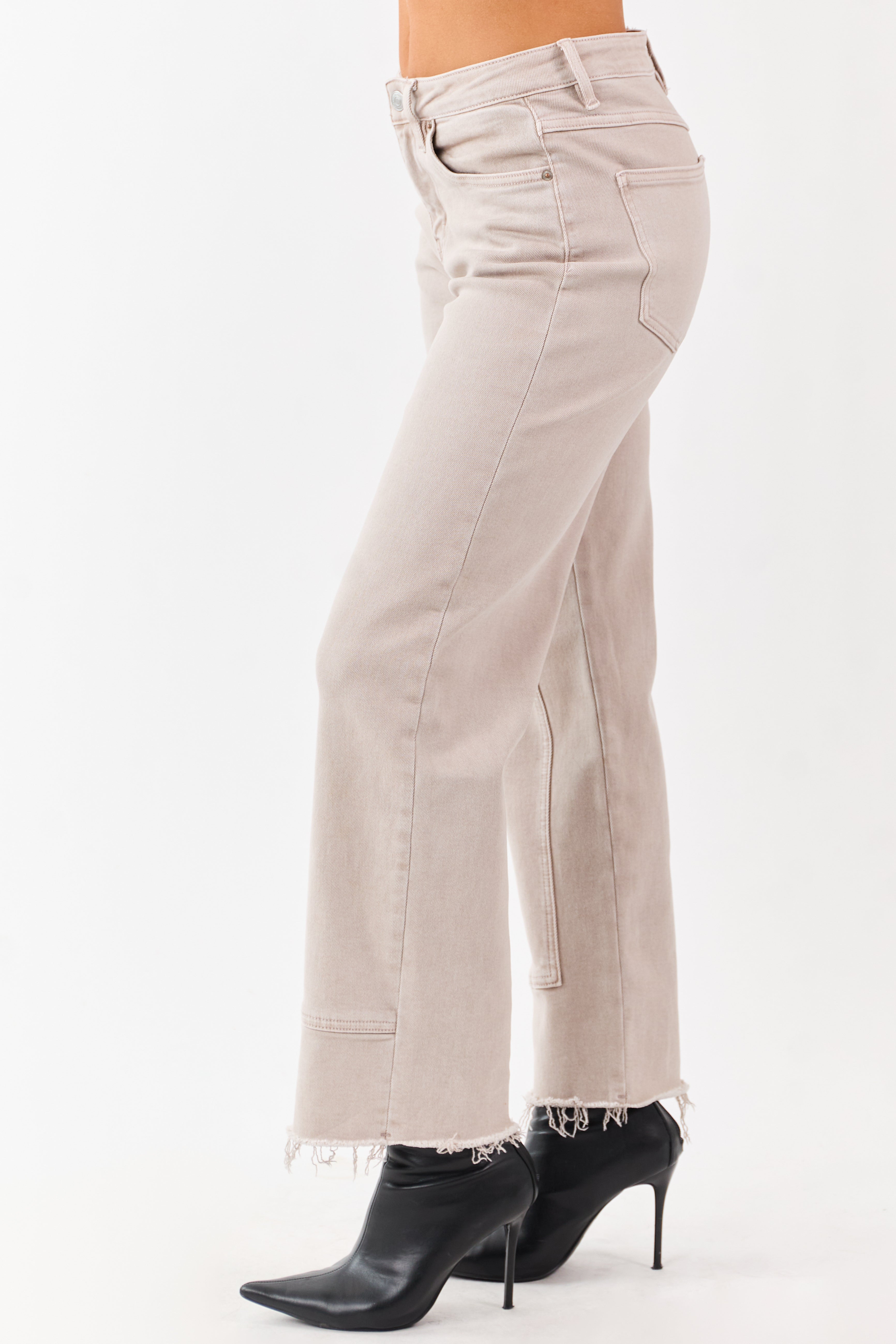 Mica Denim Almond Raw Hem Stretchy Straight Jeans