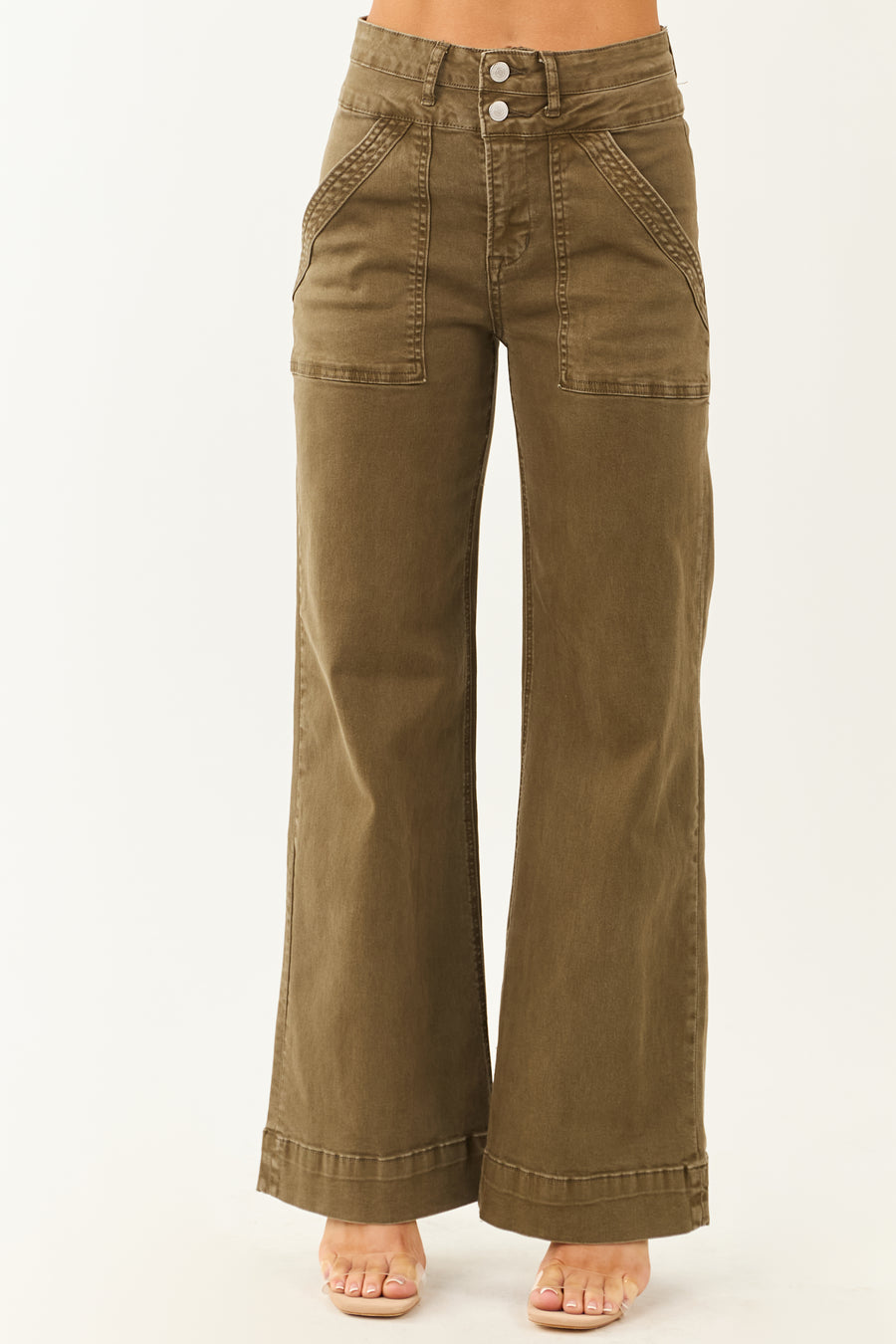 Mica Denim Army Green Wide Leg Stretchy Jeans