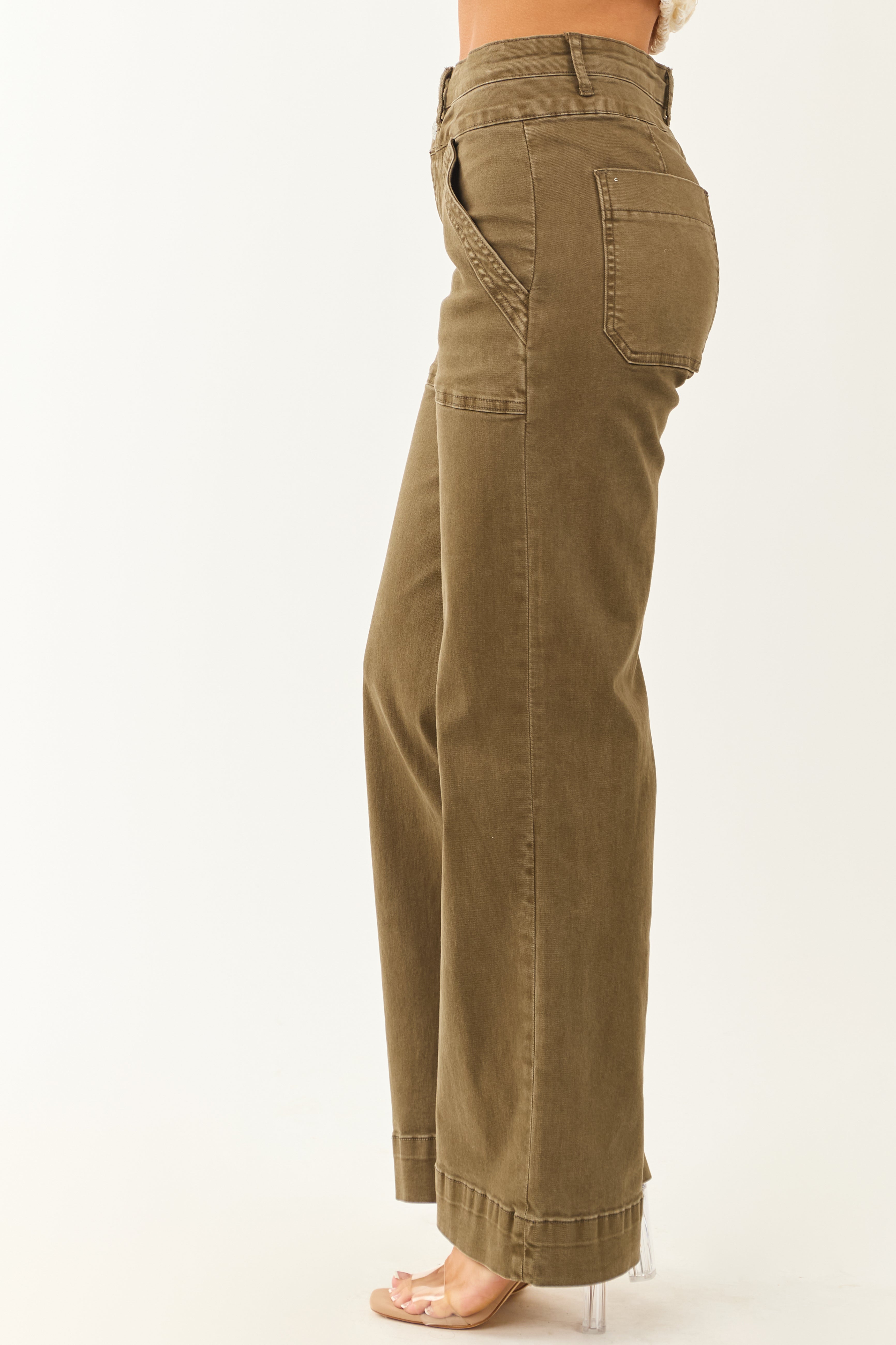 Mica Denim Army Green Wide Leg Stretchy Jeans