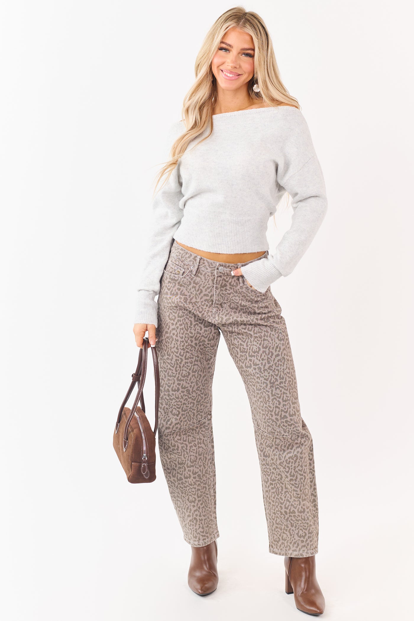 Mica Denim Ash Leopard Barrel Tummy Control Jeans