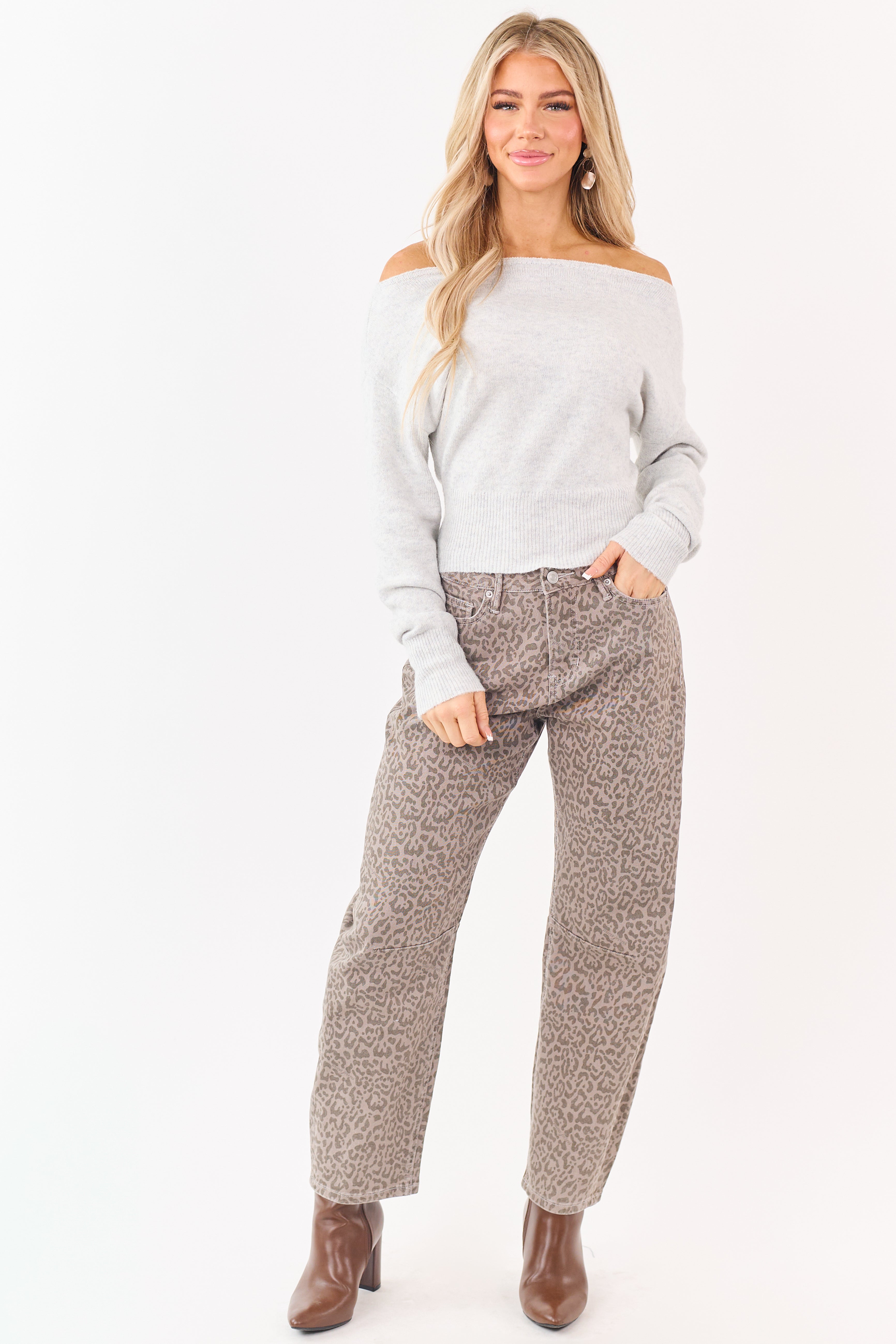 Mica Denim Ash Leopard Barrel Tummy Control Jeans