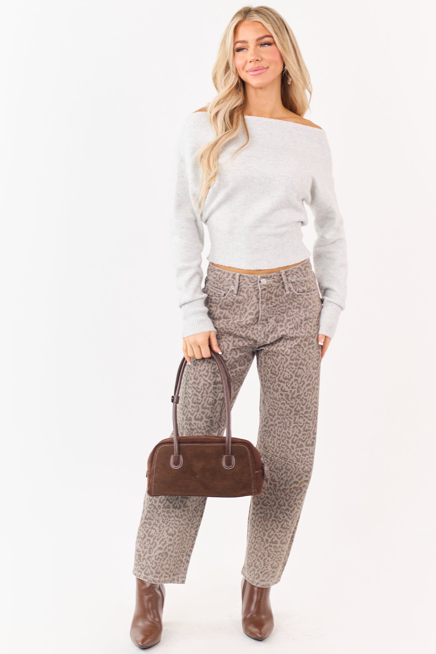 Mica Denim Ash Leopard Barrel Tummy Control Jeans